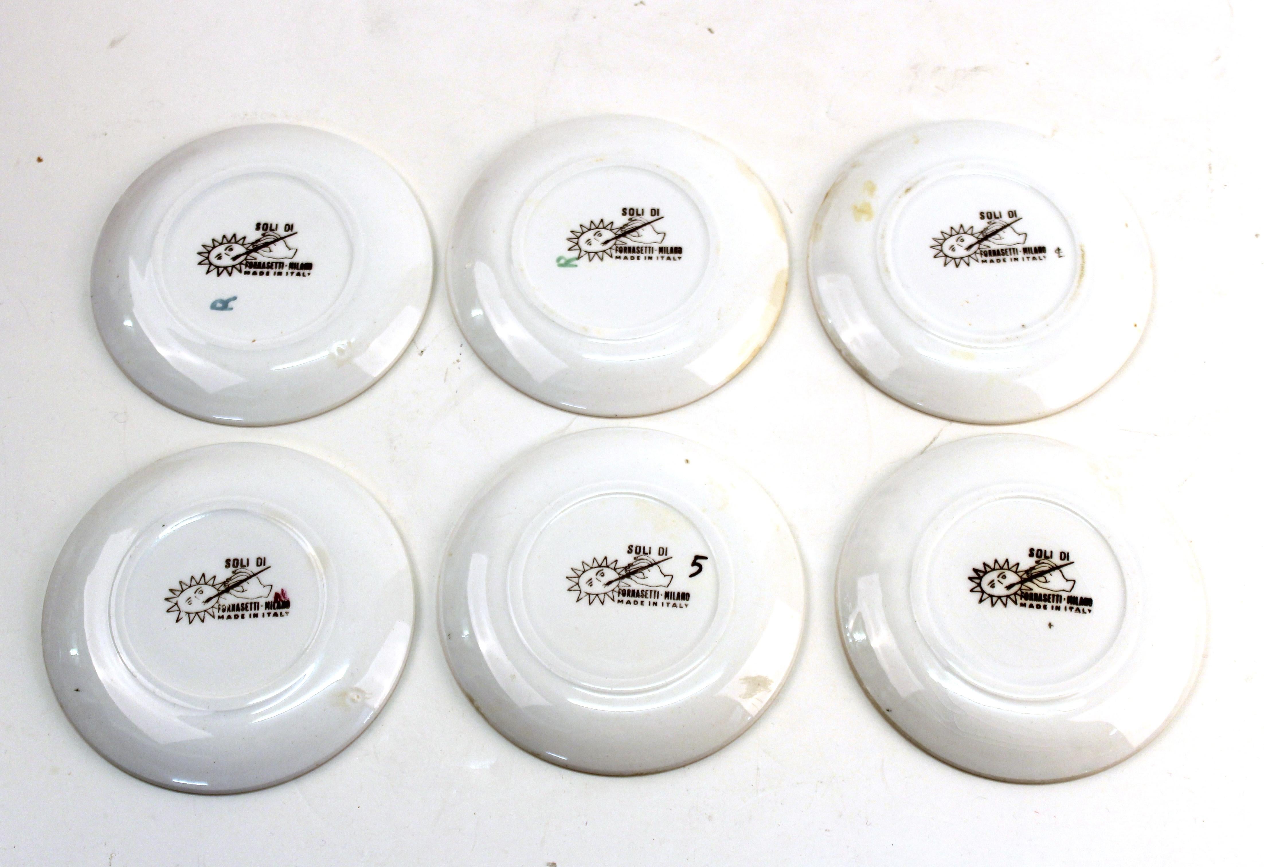 Italian Fornasetti 'Soli E Lune' Set of Porcelain Coasters with Original Box