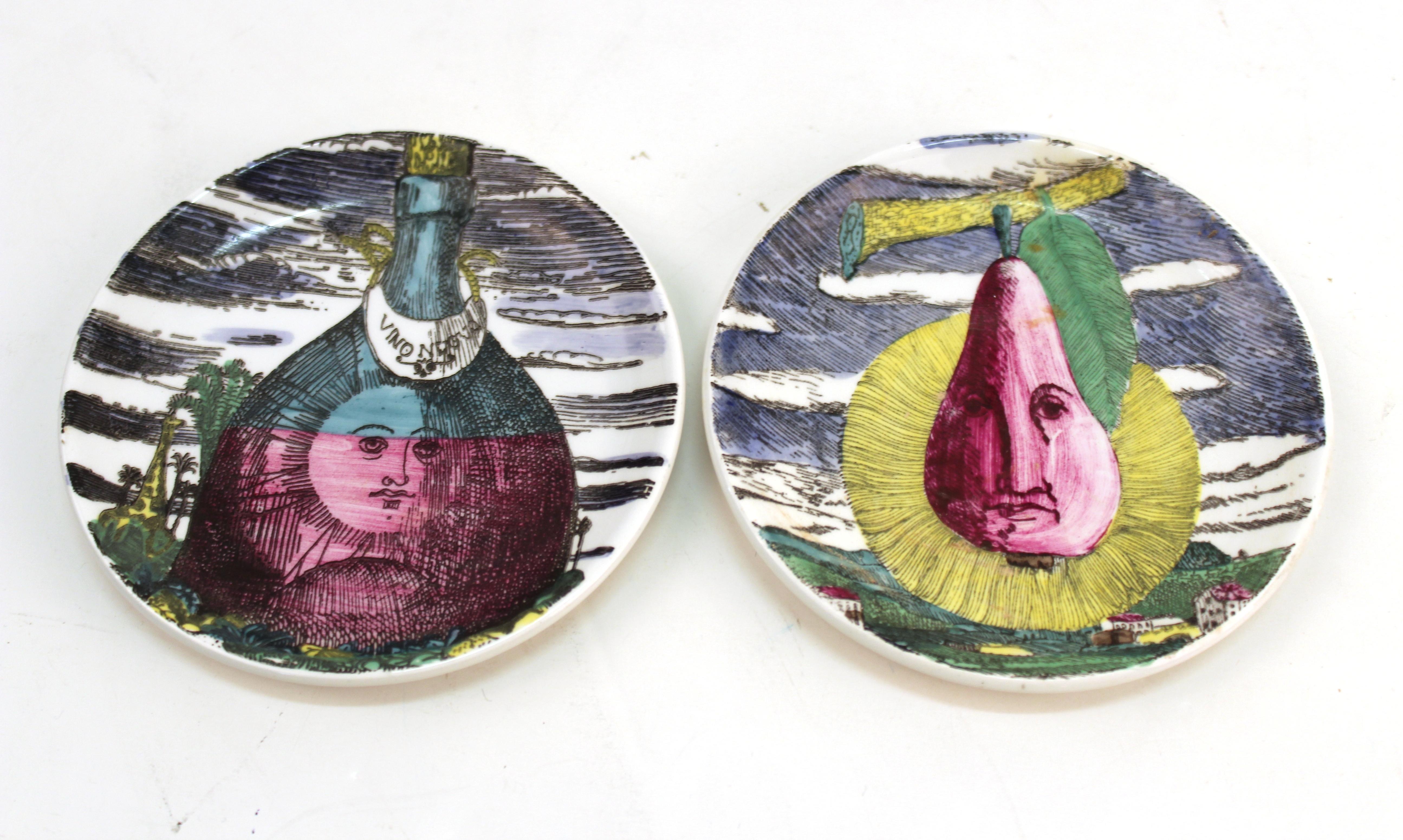 Mid-20th Century Fornasetti 'Soli E Lune' Set of Porcelain Coasters with Original Box