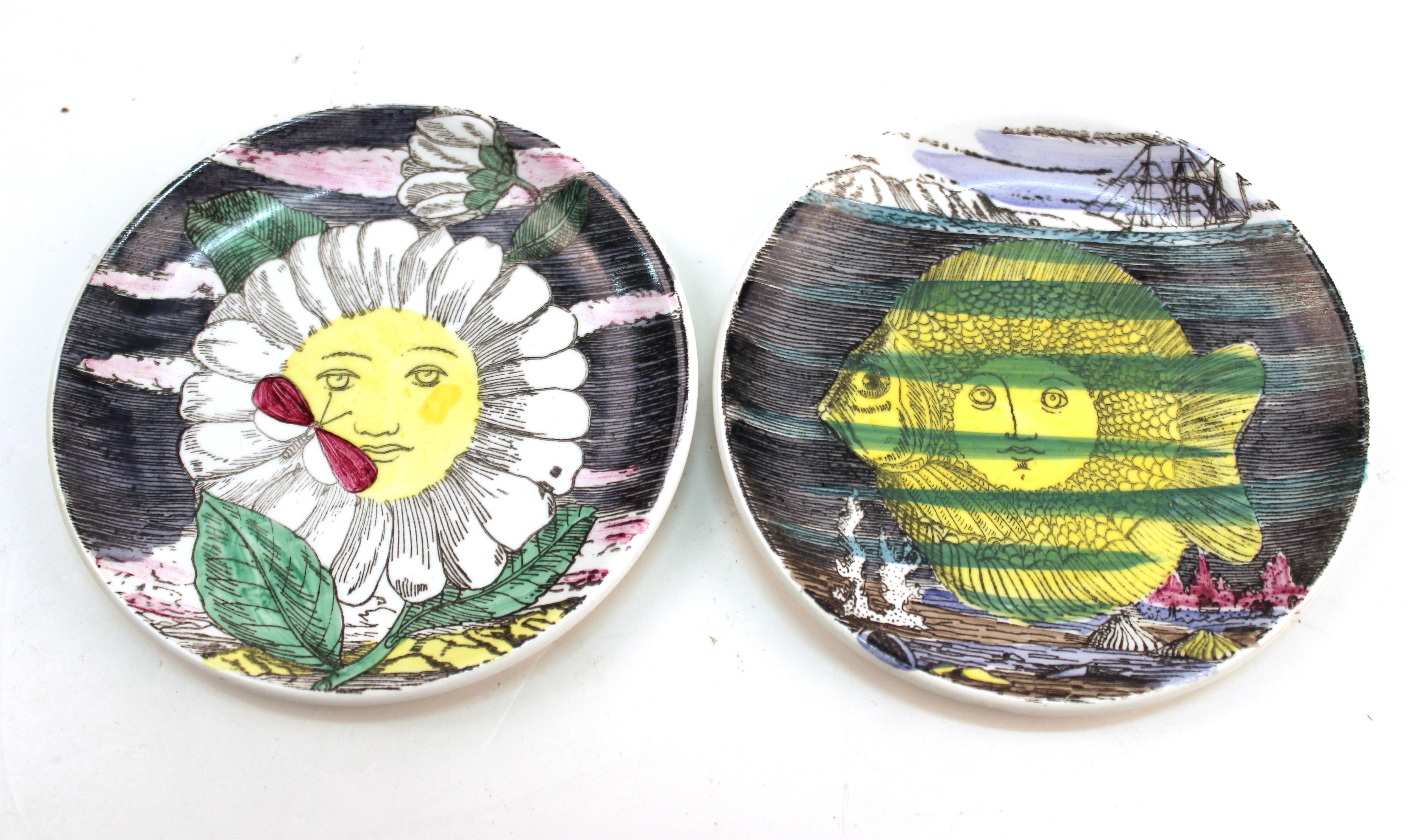 Fornasetti 'Soli E Lune' Set of Porcelain Coasters with Original Box 1
