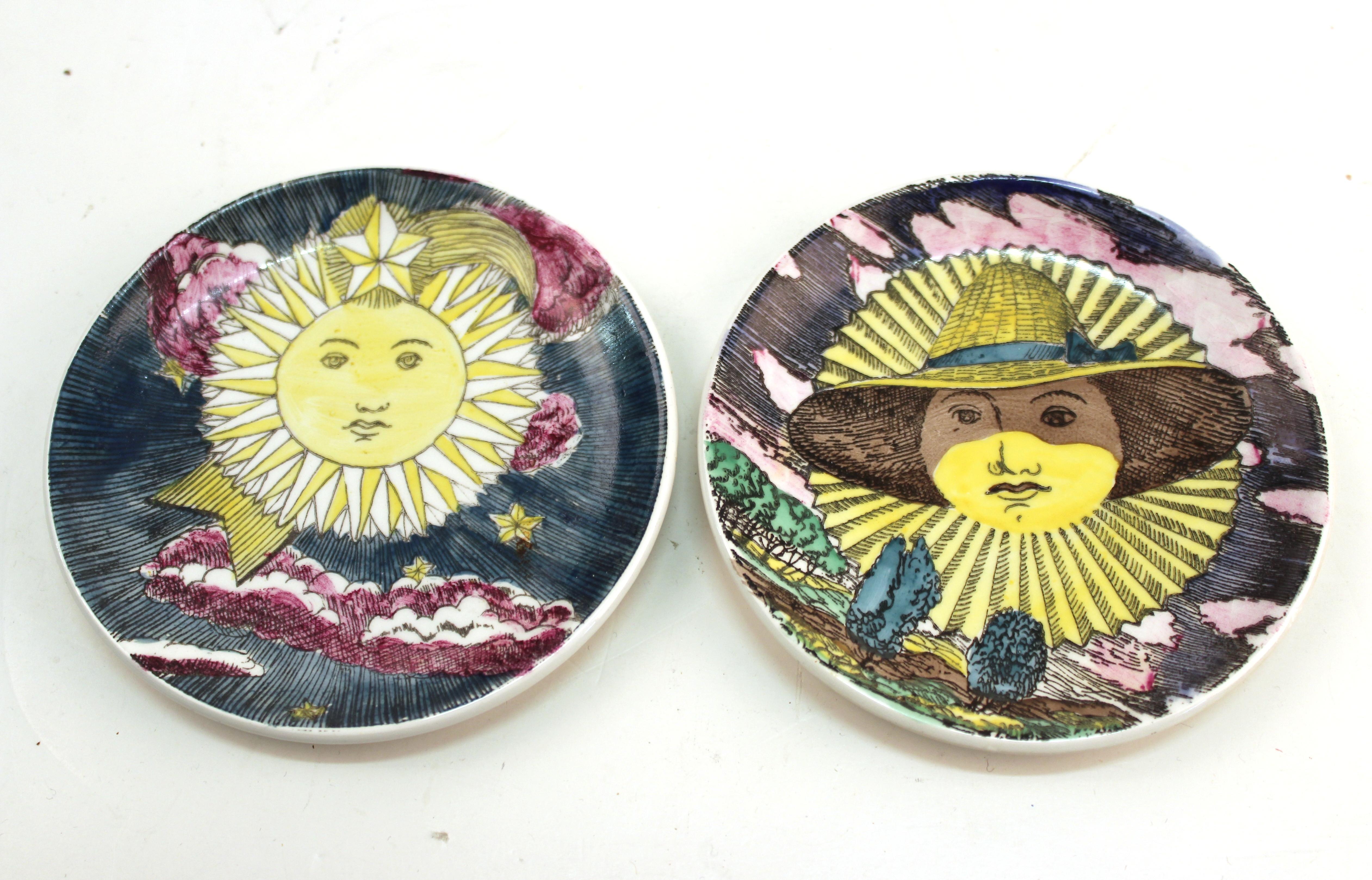 Fornasetti 'Soli E Lune' Set of Porcelain Coasters with Original Box 2