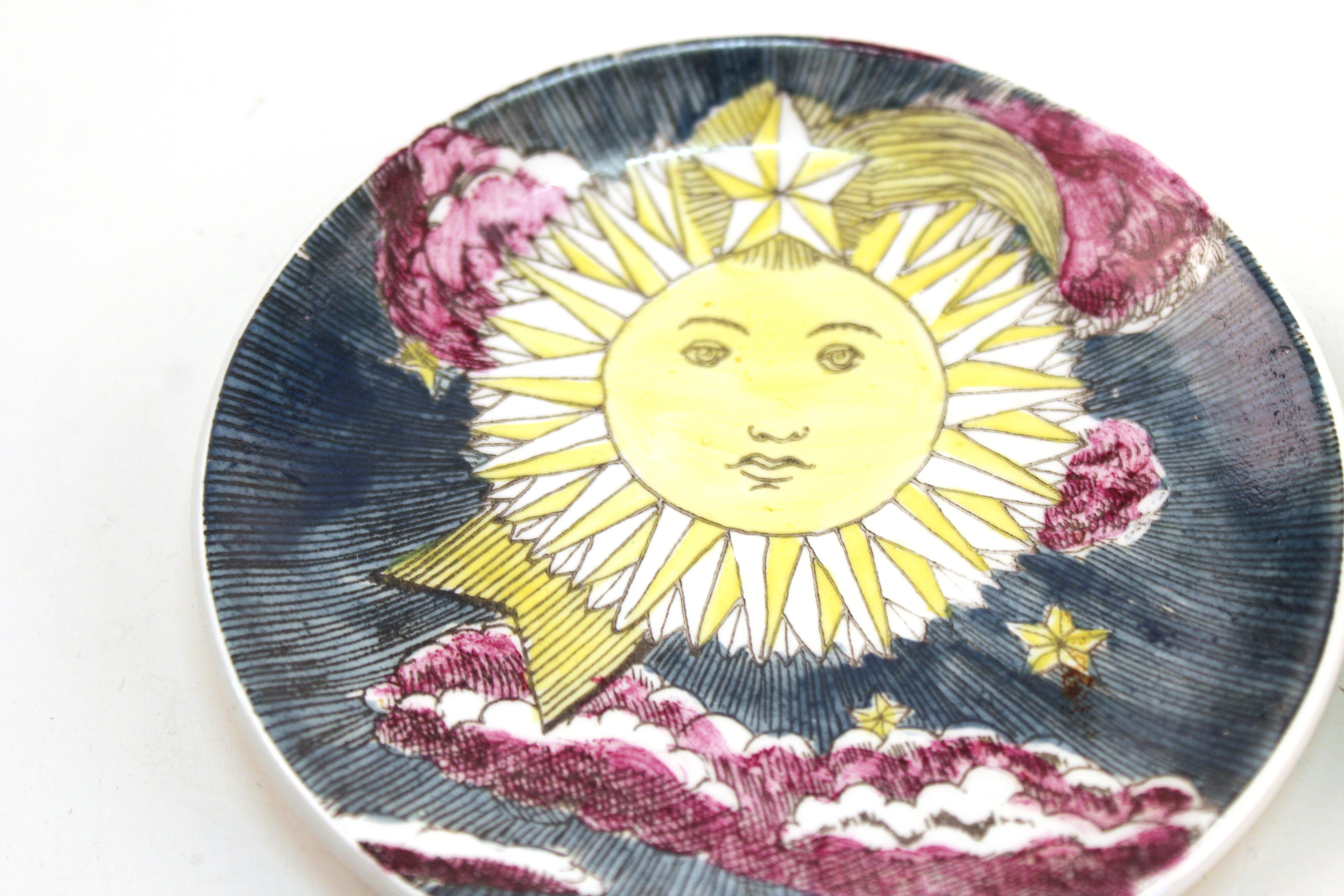 Fornasetti 'Soli E Lune' Set of Porcelain Coasters with Original Box 3