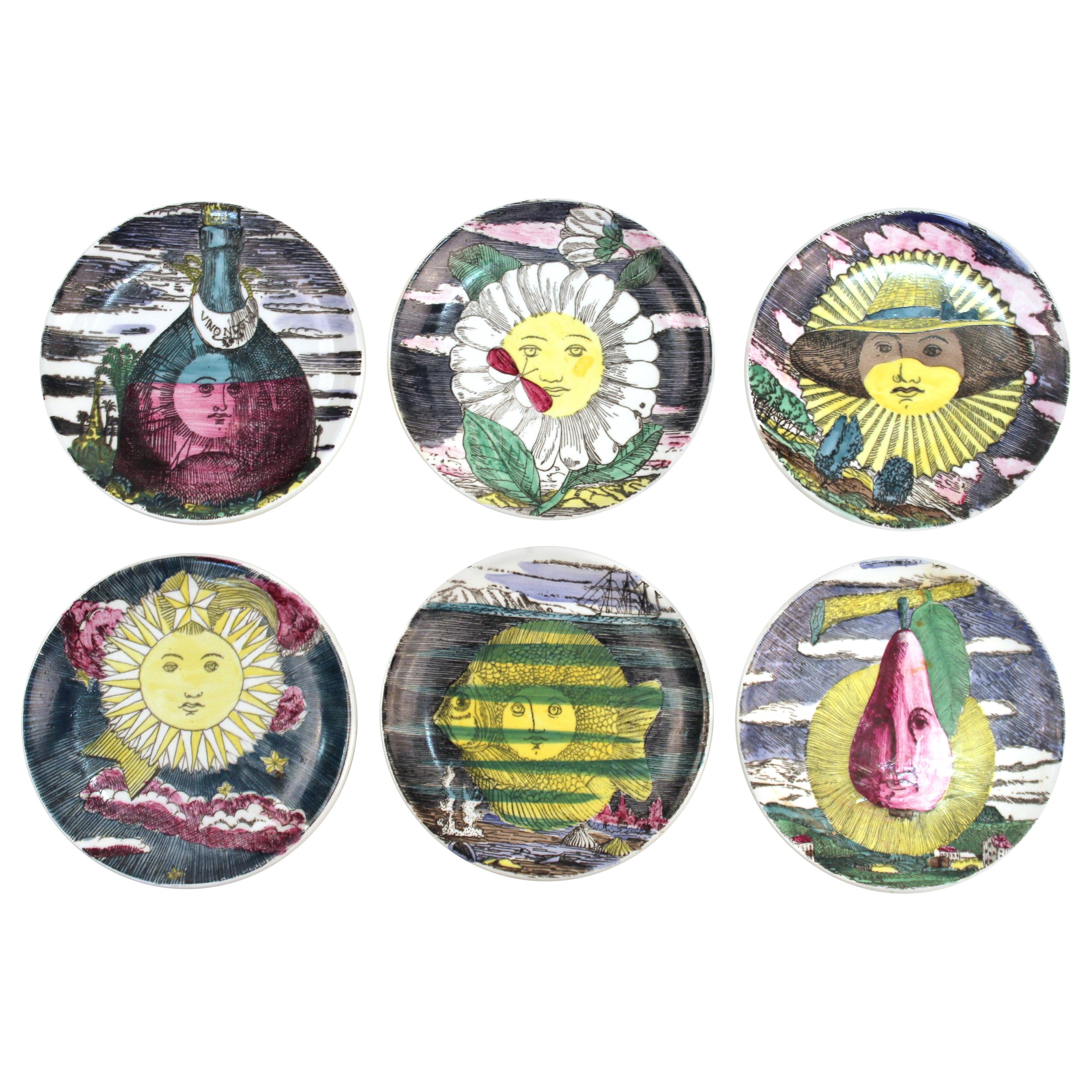Fornasetti 'Soli E Lune' Set of Porcelain Coasters with Original Box