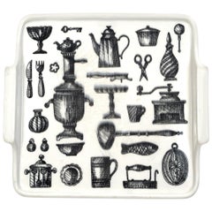 Retro Back and White Ceramic Tray Decorated with Kitchen Items