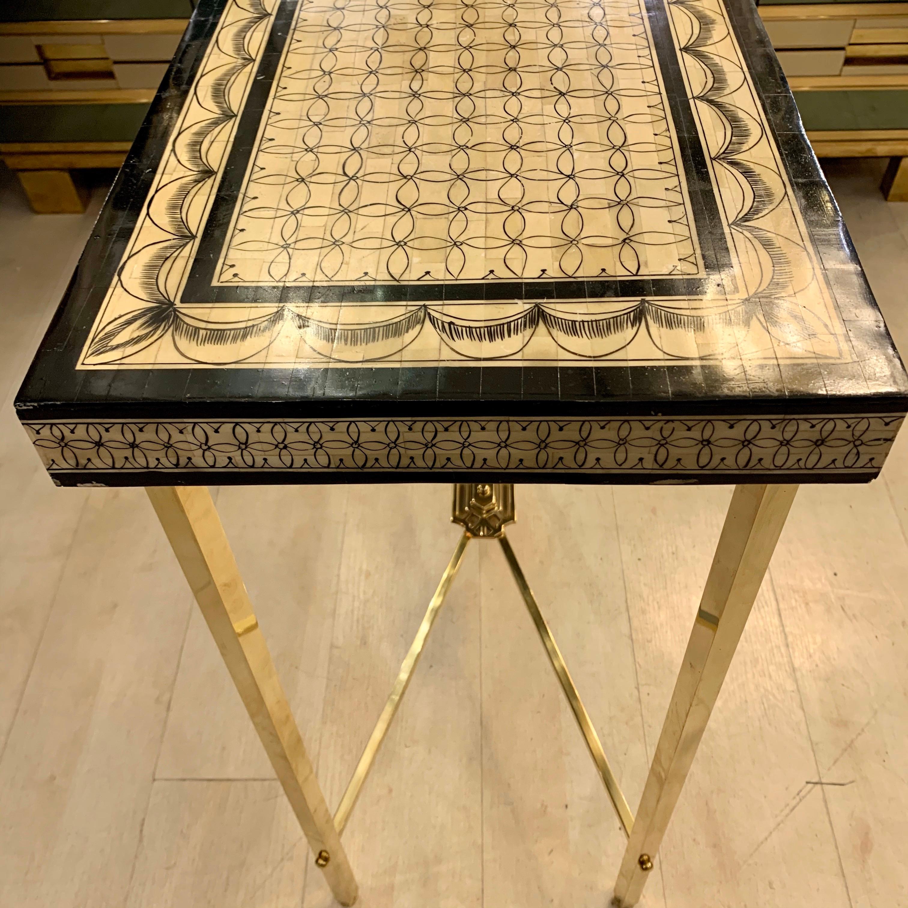 Fornasetti Style Bone Mosaic Console with Brass Legs, 1970s 5