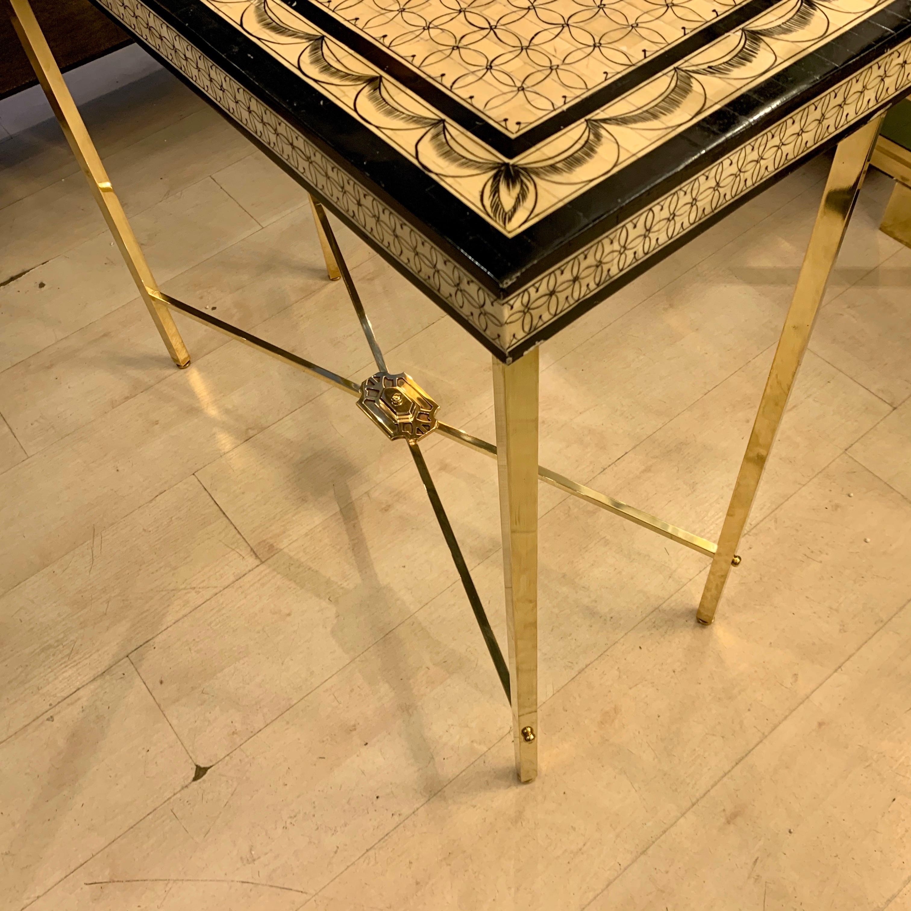 Fornasetti Style Bone Mosaic Console with Brass Legs, 1970s 7