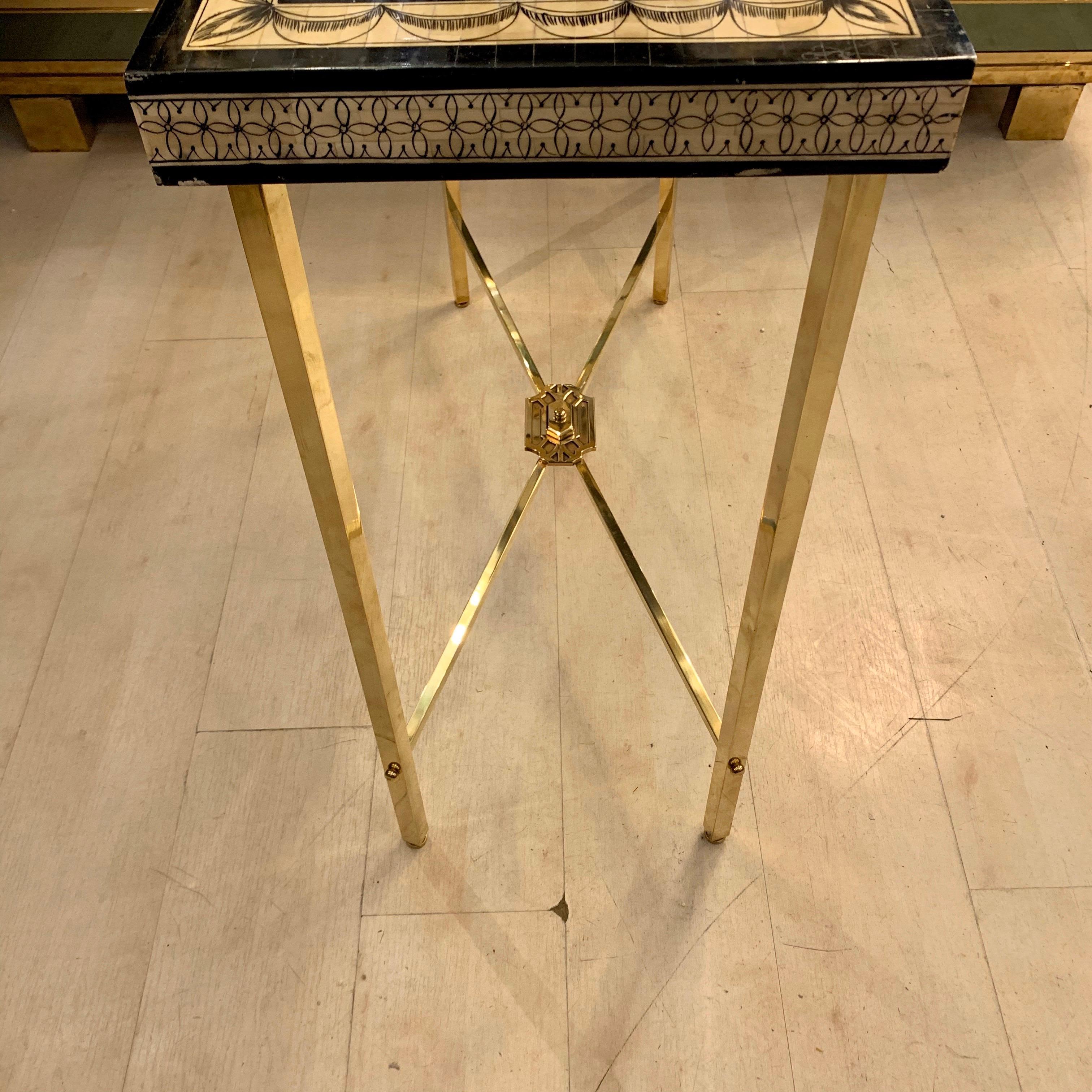Fornasetti Style Bone Mosaic Console with Brass Legs, 1970s 8