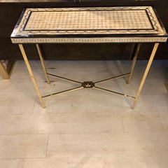 Fornasetti Style Bone Mosaic Console with Brass Legs, 1970s