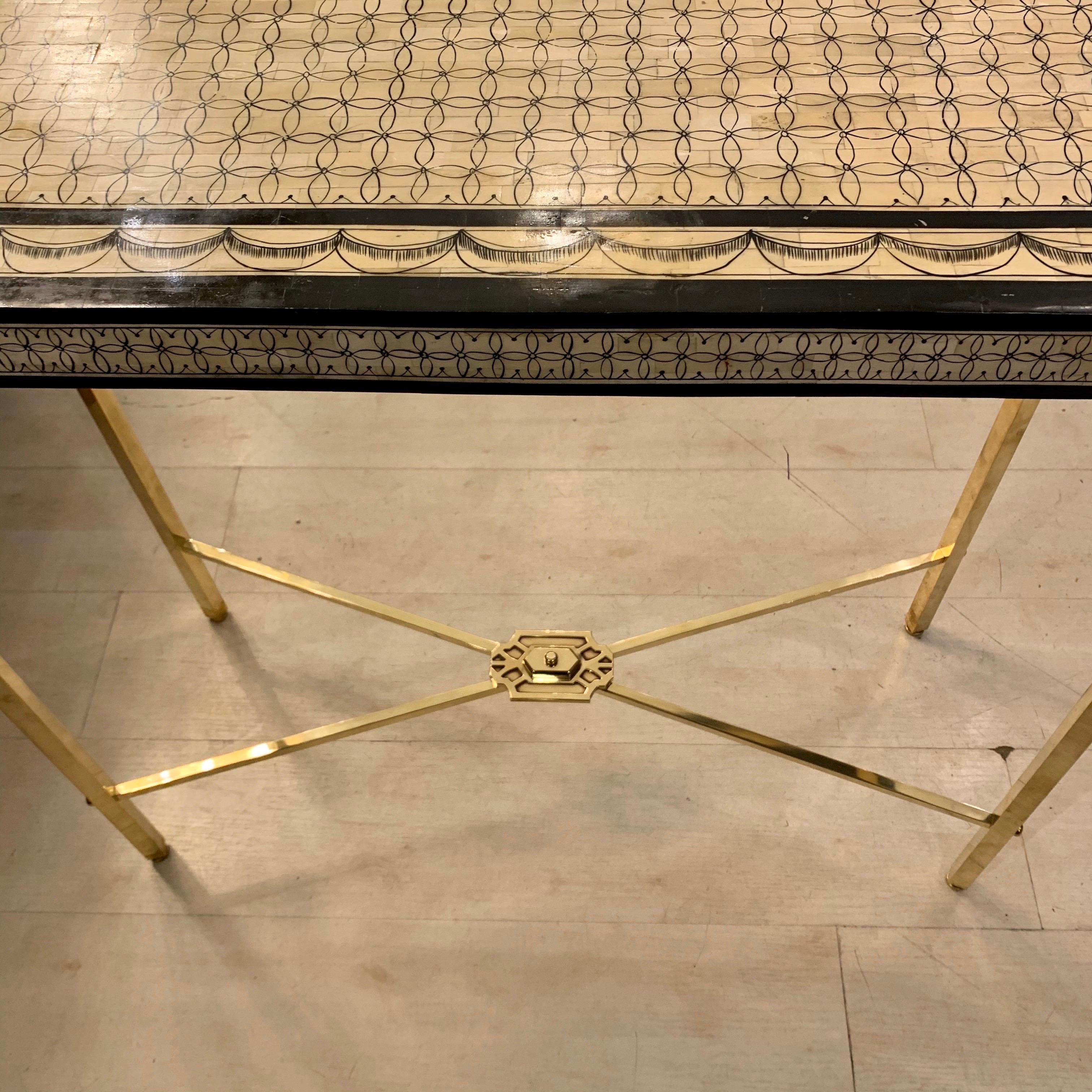 Fornasetti Style Bone Mosaic Console with Brass Legs, 1970s 2