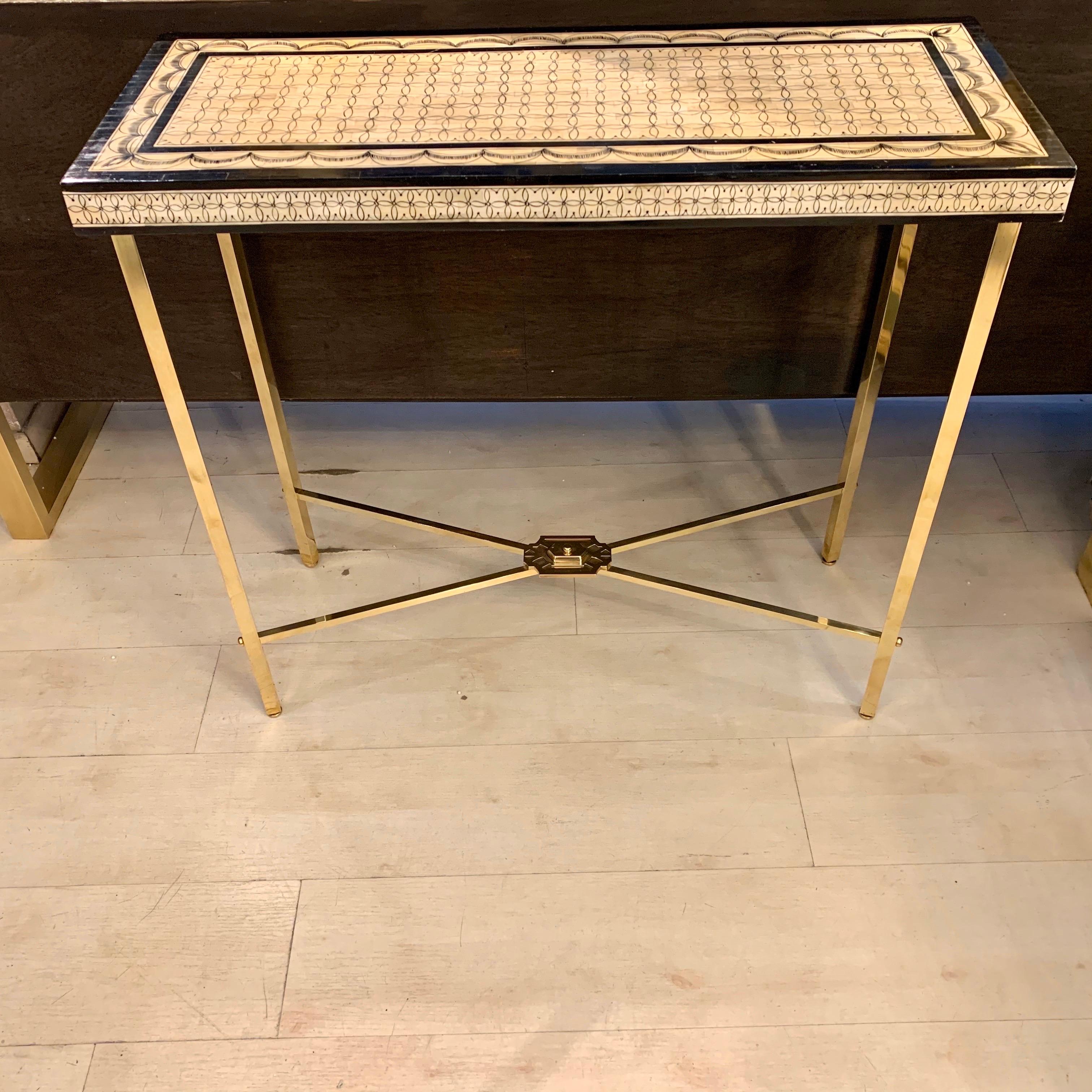 Fornasetti Style Bone Mosaic Console with Brass Legs, 1970s 3