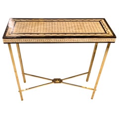 Retro Fornasetti Style Bone Mosaic Console with Brass Legs, 1970s