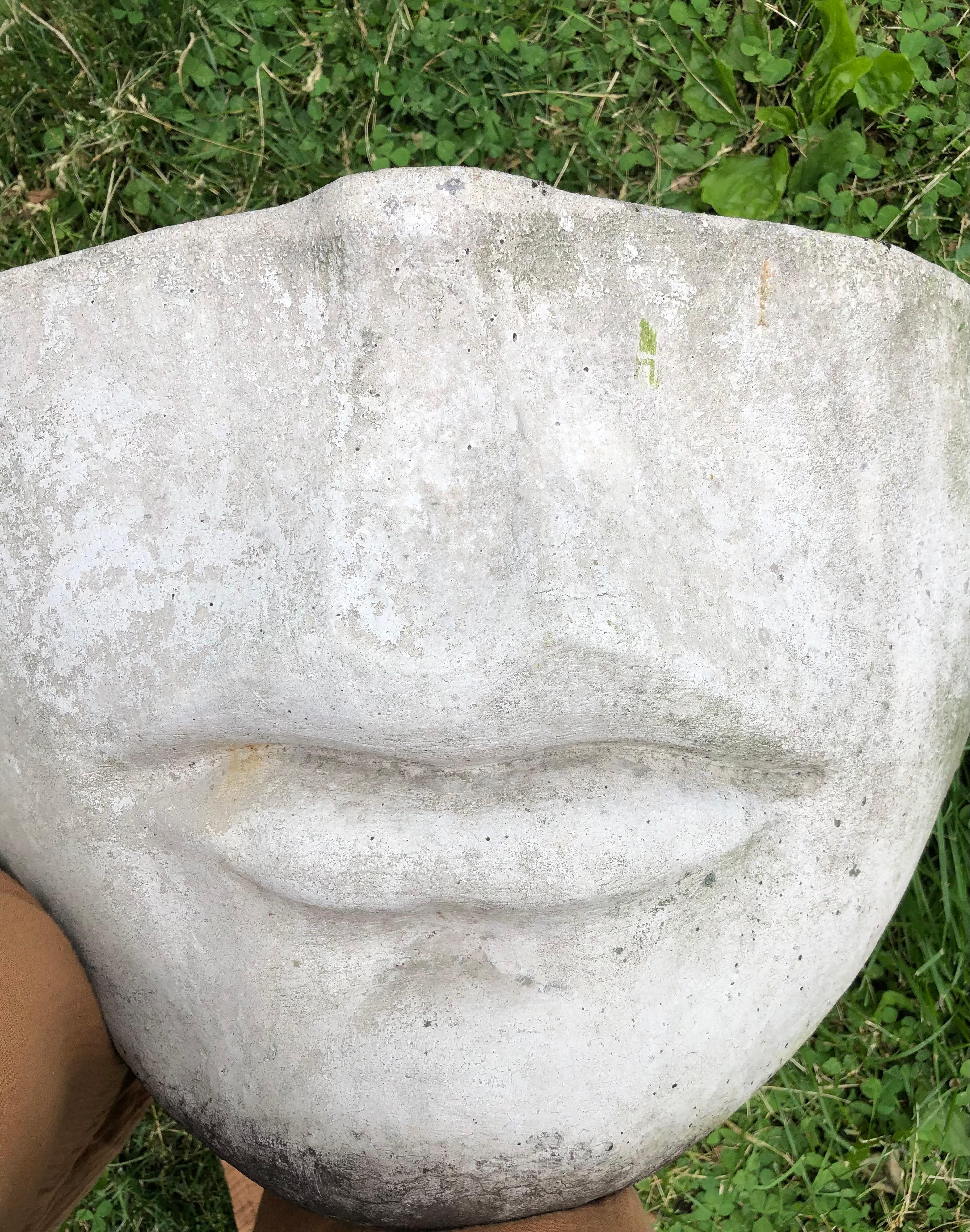 There have been many other half-faced planters made, but the proportions never look quite right.
This is an original production piece designed by Nina Studios in Quakertown, Pa. in the 1980’s.
This massive piece is marked “Campania”, which is the