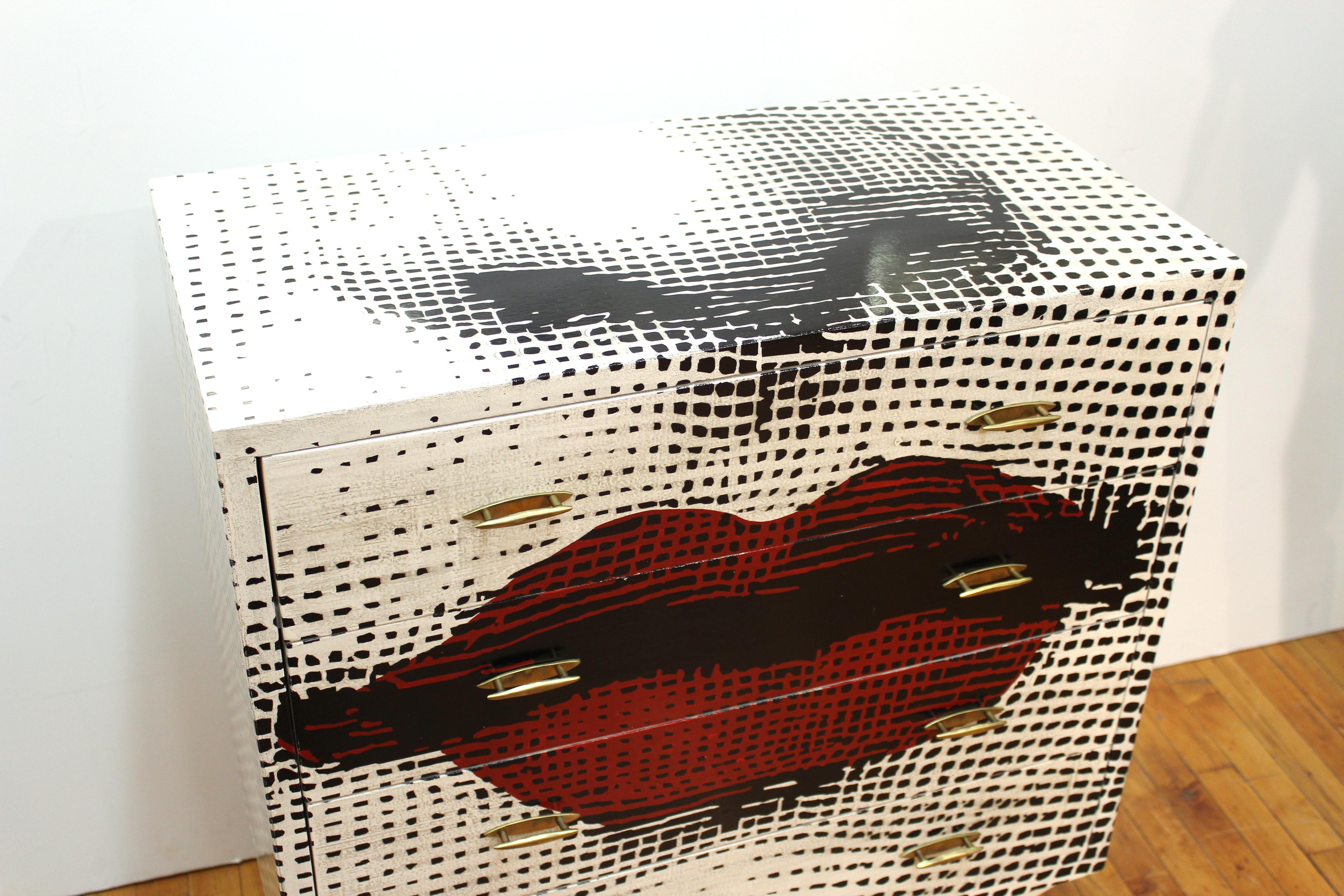Italian Mid-Century Modern Chest of Drawers with Painted Red Lips Face