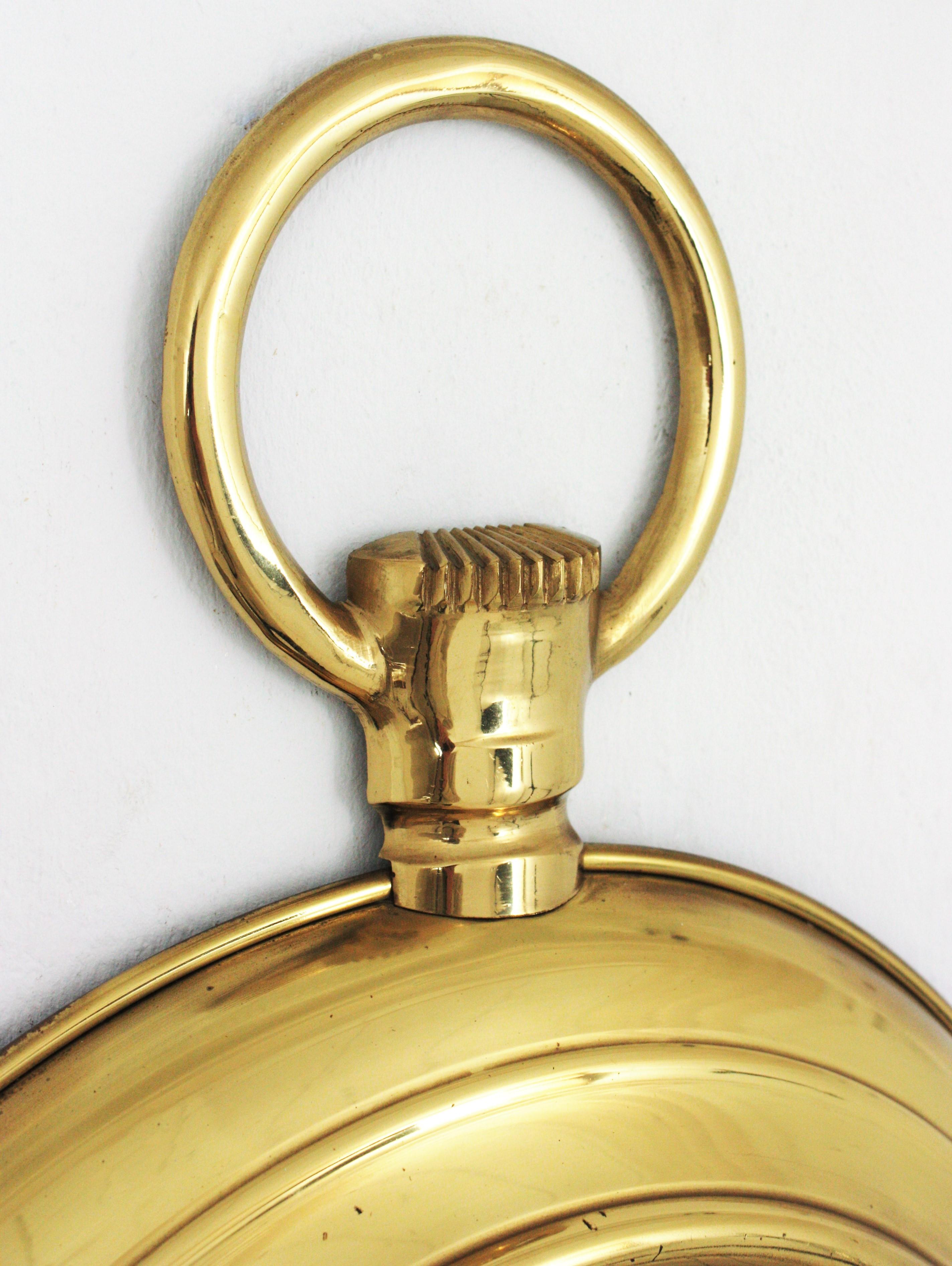 Fornasetti Style Pocket Watch Wall Mirror in Brass In Good Condition For Sale In Barcelona, ES