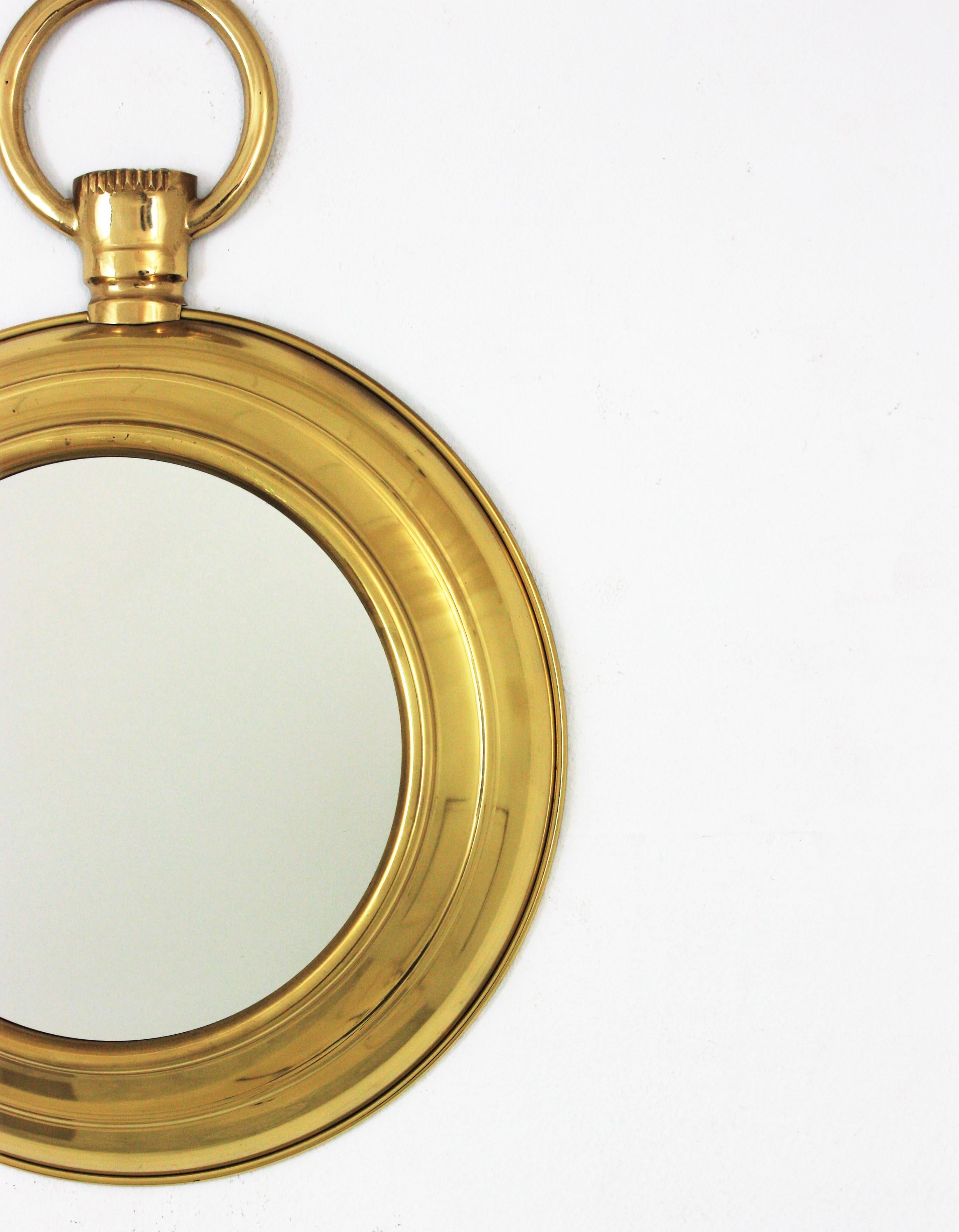 Fornasetti Style Pocket Watch Wall Mirror in Brass For Sale 1