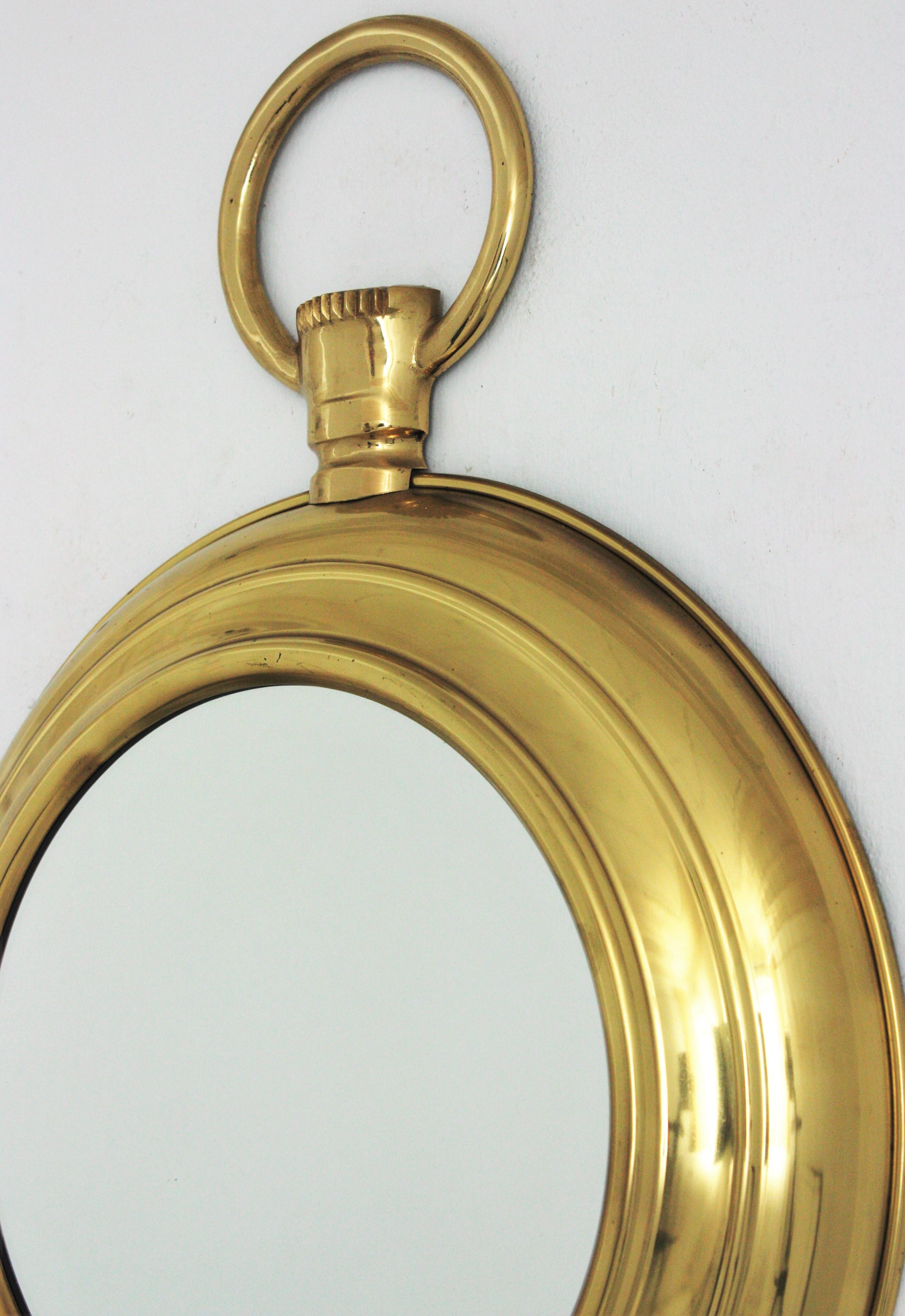 Fornasetti Style Pocket Watch Wall Mirror in Brass For Sale 2