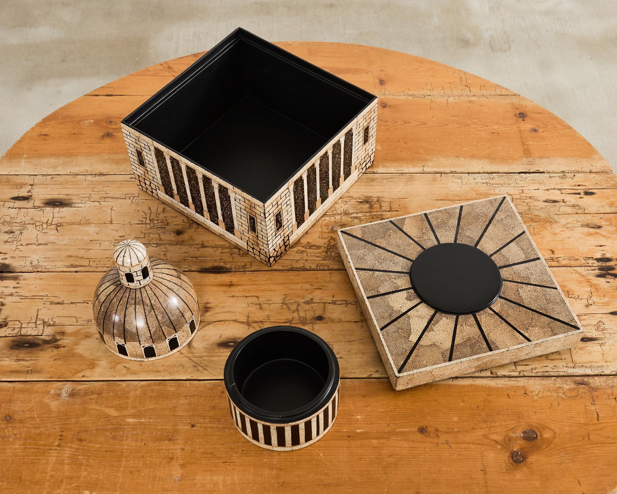 Set of Seven Neoclassical Architettura Lacquer Eggshell Boxes For Sale 9