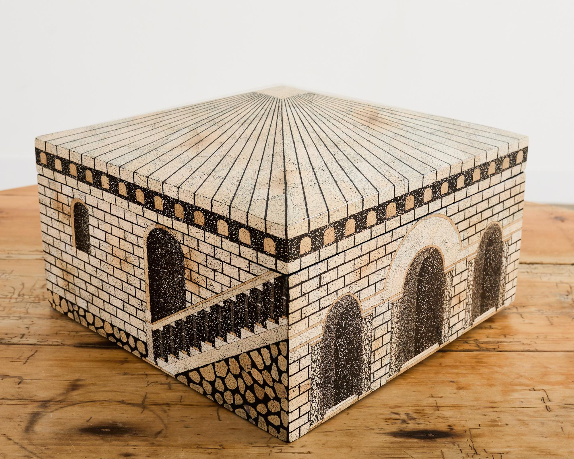 Hand-Crafted Set of Seven Neoclassical Architettura Lacquer Eggshell Boxes For Sale