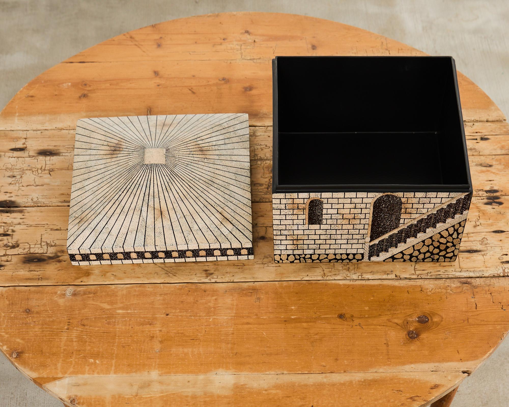 Set of Seven Neoclassical Architettura Lacquer Eggshell Boxes In Good Condition For Sale In Rio Vista, CA