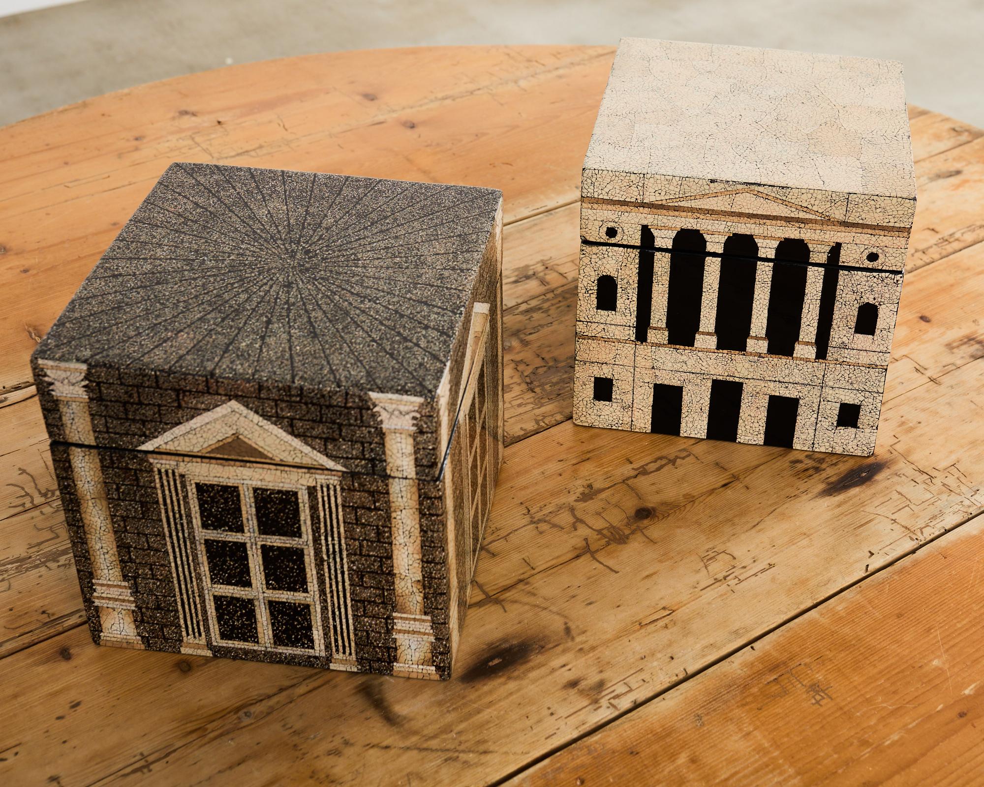 Set of Seven Neoclassical Architettura Lacquer Eggshell Boxes For Sale 3
