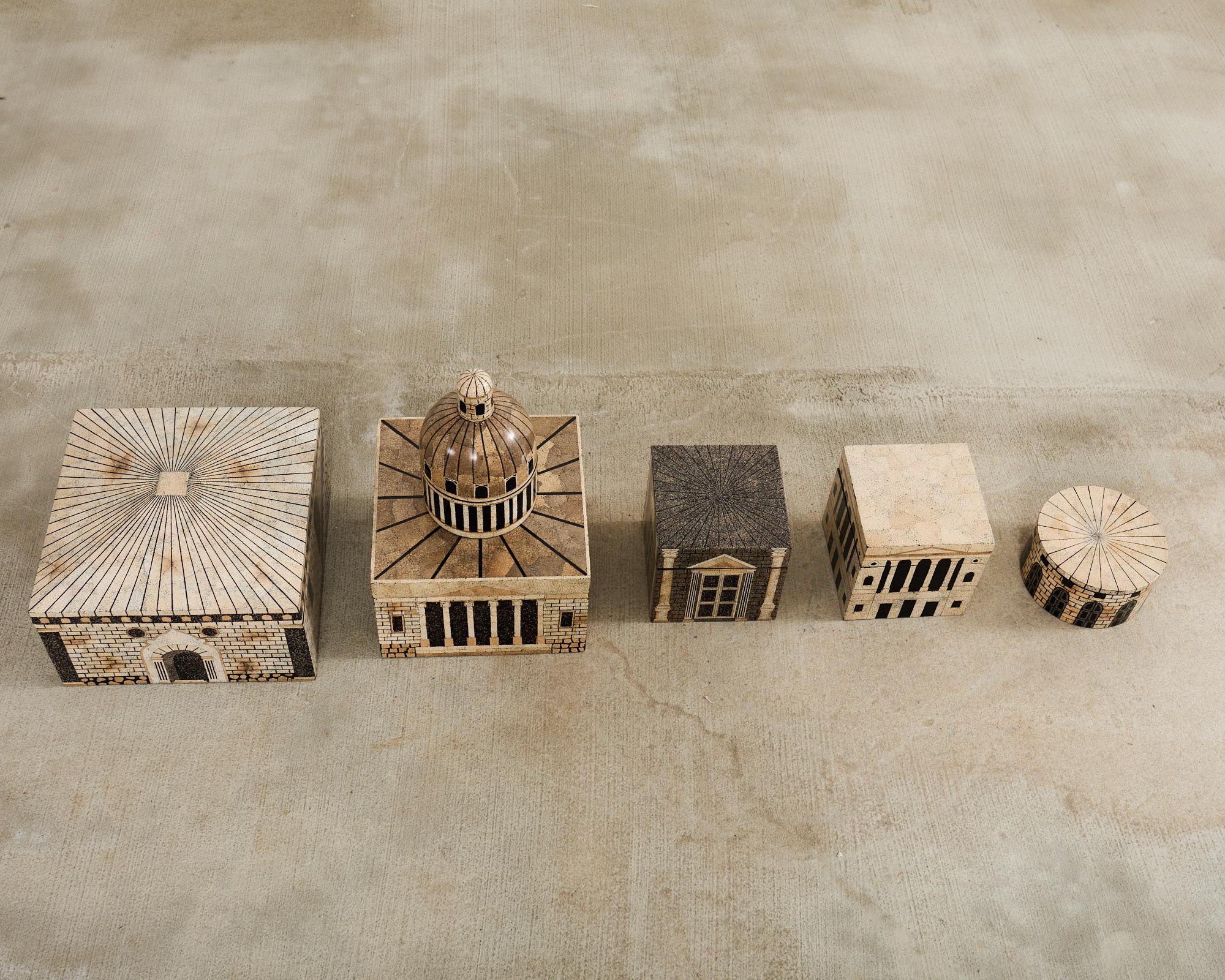 Set of Seven Neoclassical Architettura Lacquer Eggshell Boxes For Sale 4