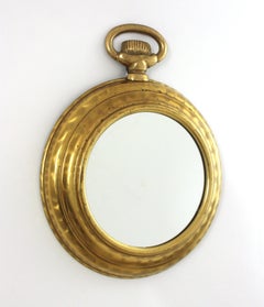 Mid-Century Pocket Watch Wall Mirror in Brass, Italy 1950s