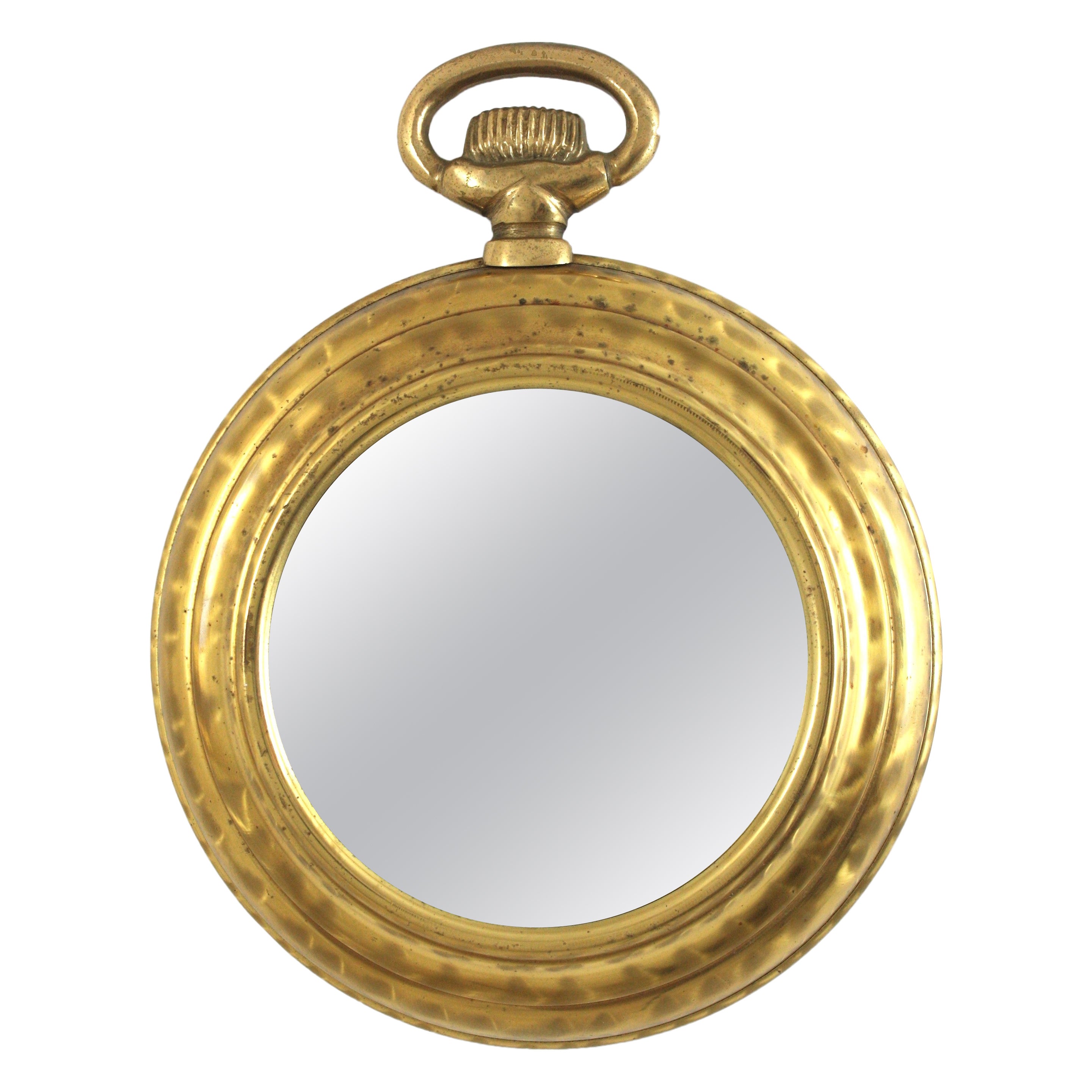 Fornasetti Style Pocket Watch Wall Mirror in Brass, Italy 1950s For Sale