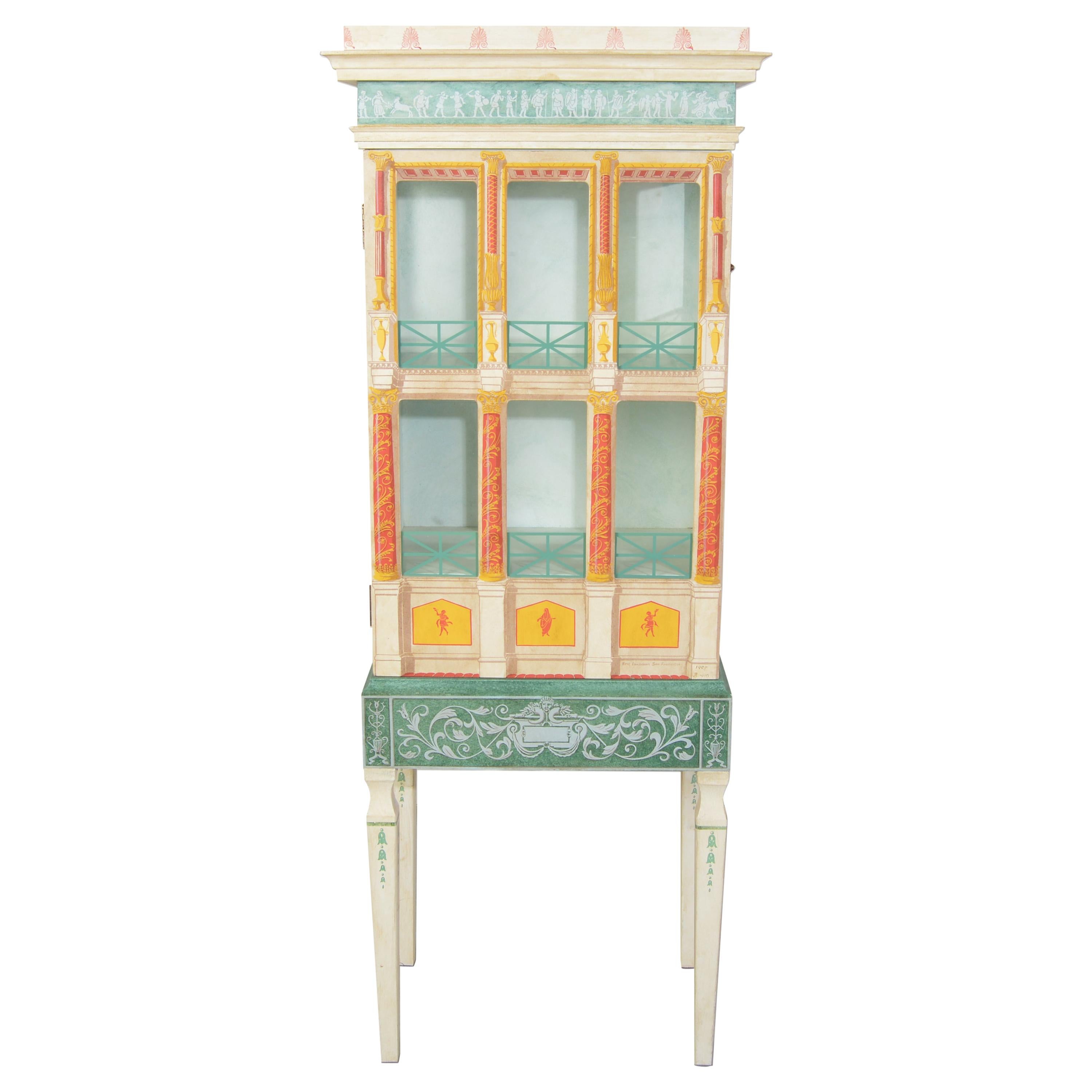 Fornasetti Style Renaissance French Display Curio Cabinet by Eric Lansdown