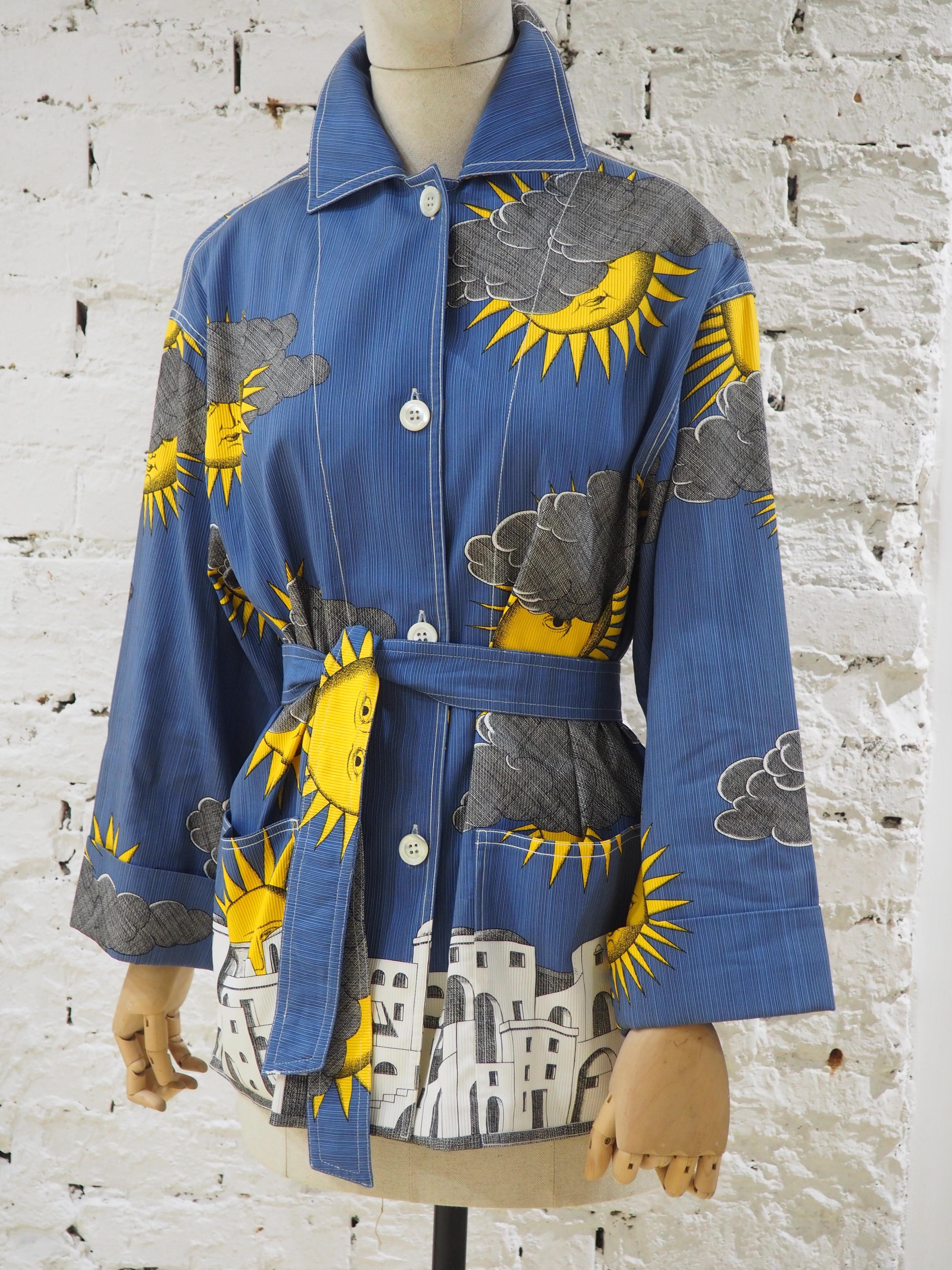 Fornasetti sun and cloud linen jacket with belt NWOT 9