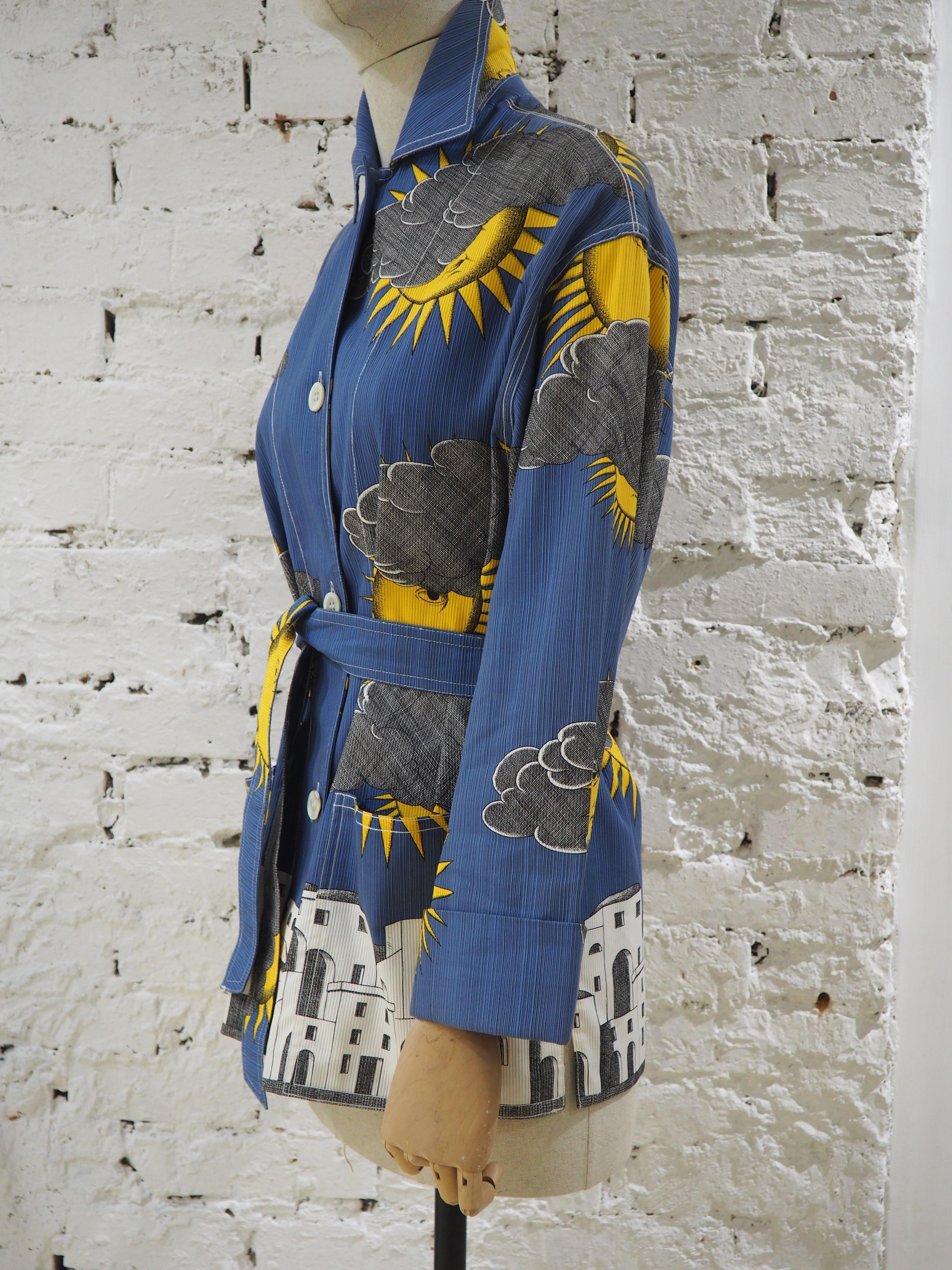 Fornasetti sun and cloud linen jacket with belt NWOT In New Condition In Capri, IT