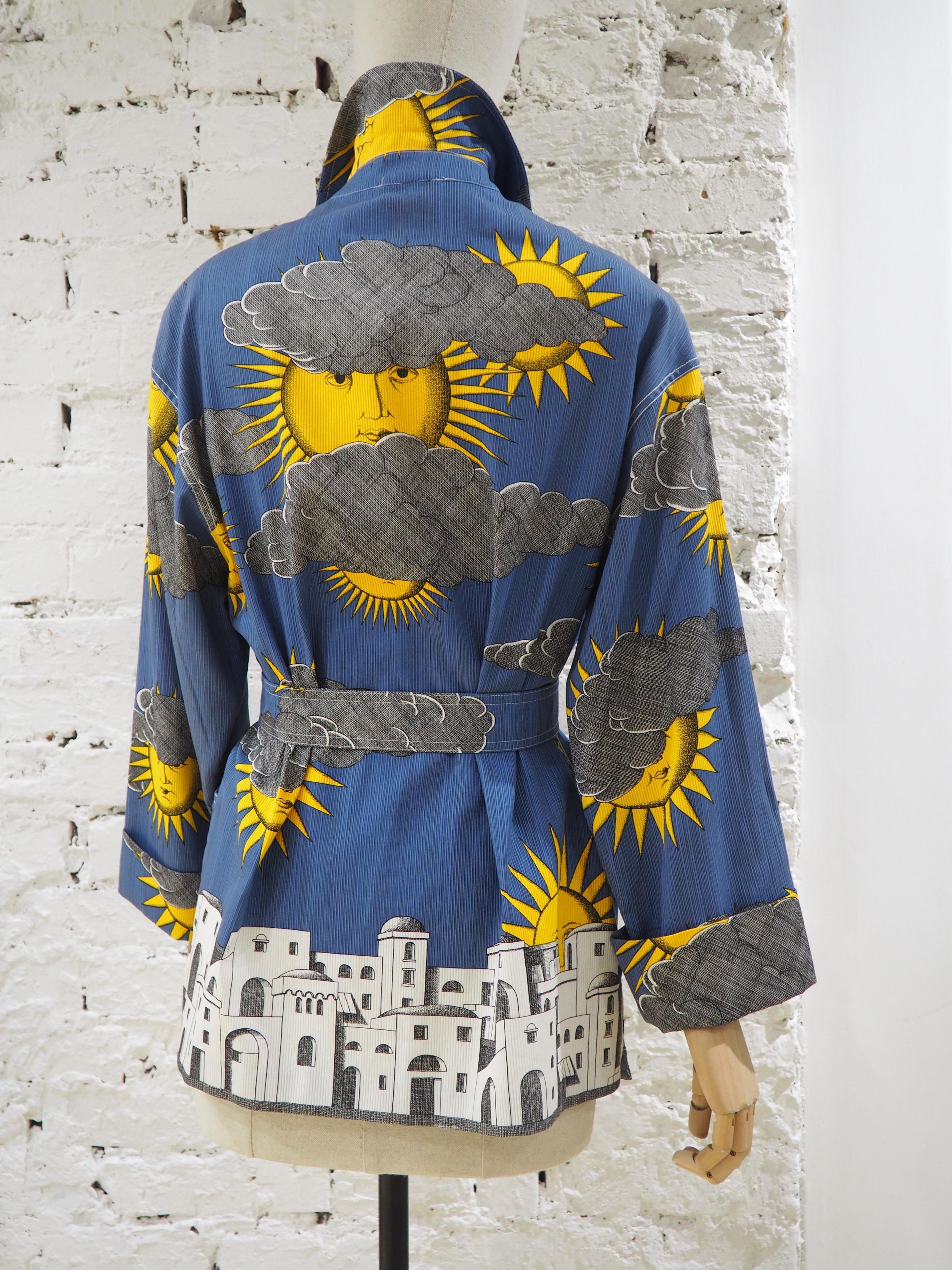 Fornasetti sun and cloud linen jacket with belt NWOT 2