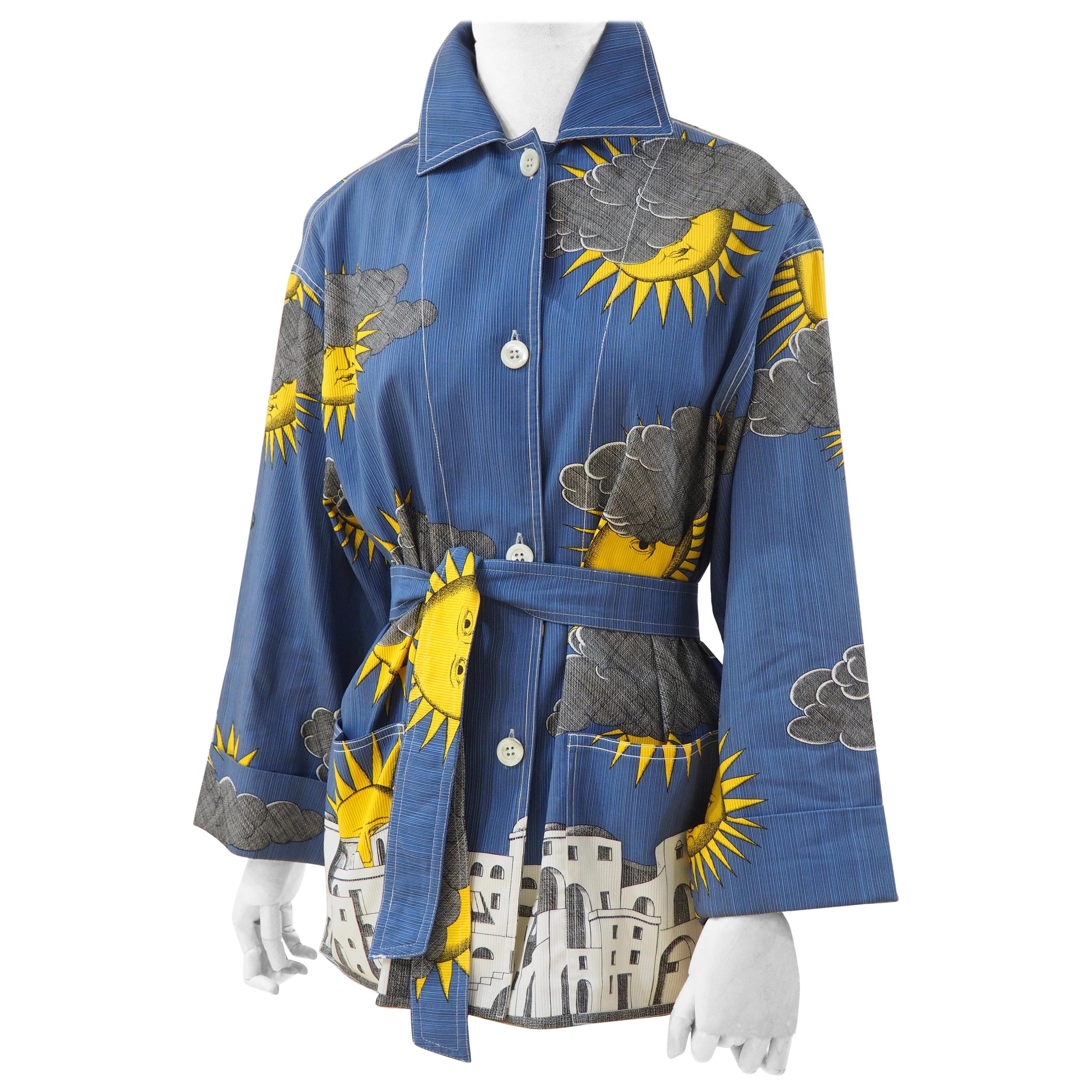 Fornasetti sun and cloud linen jacket with belt NWOT