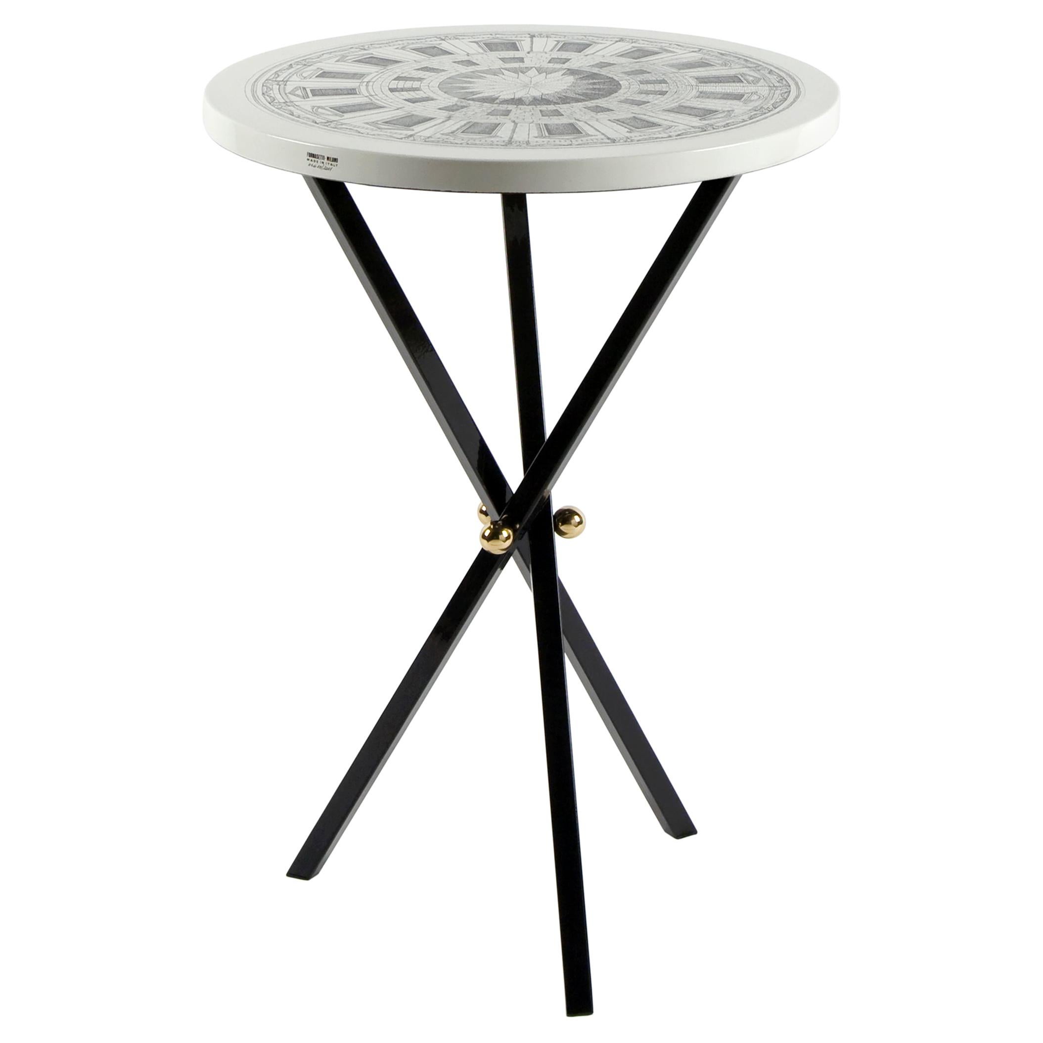 Fornasetti Table Cortile Architectural Motif Tripod Black Base