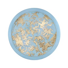 Fornasetti Mesa Emisfero Occidentale Oro/Azul Esponjado, Patas de Madera