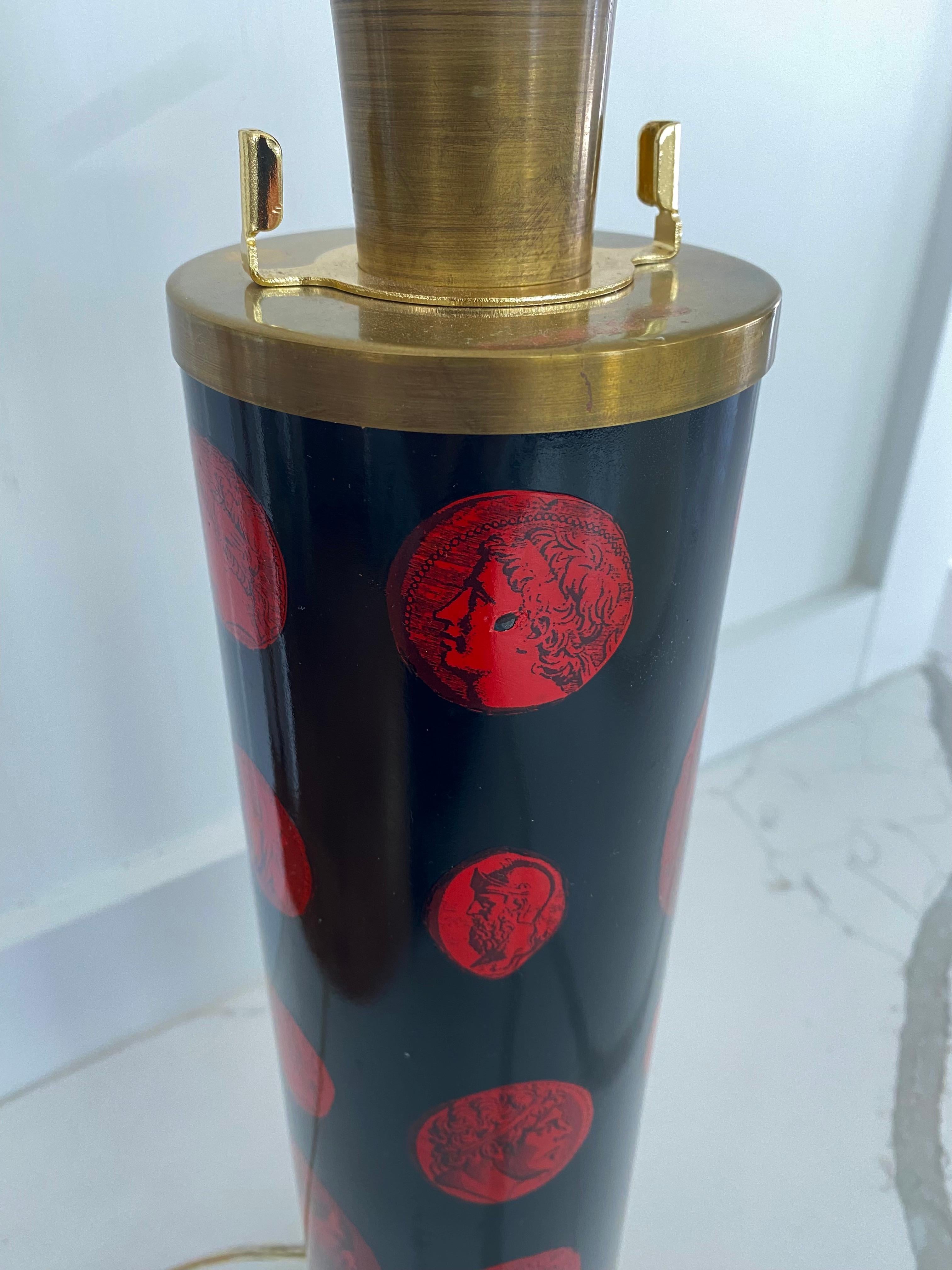Italian Fornasetti Table Lamp Cammei Cameo Black with Red Italy Midcentury  For Sale