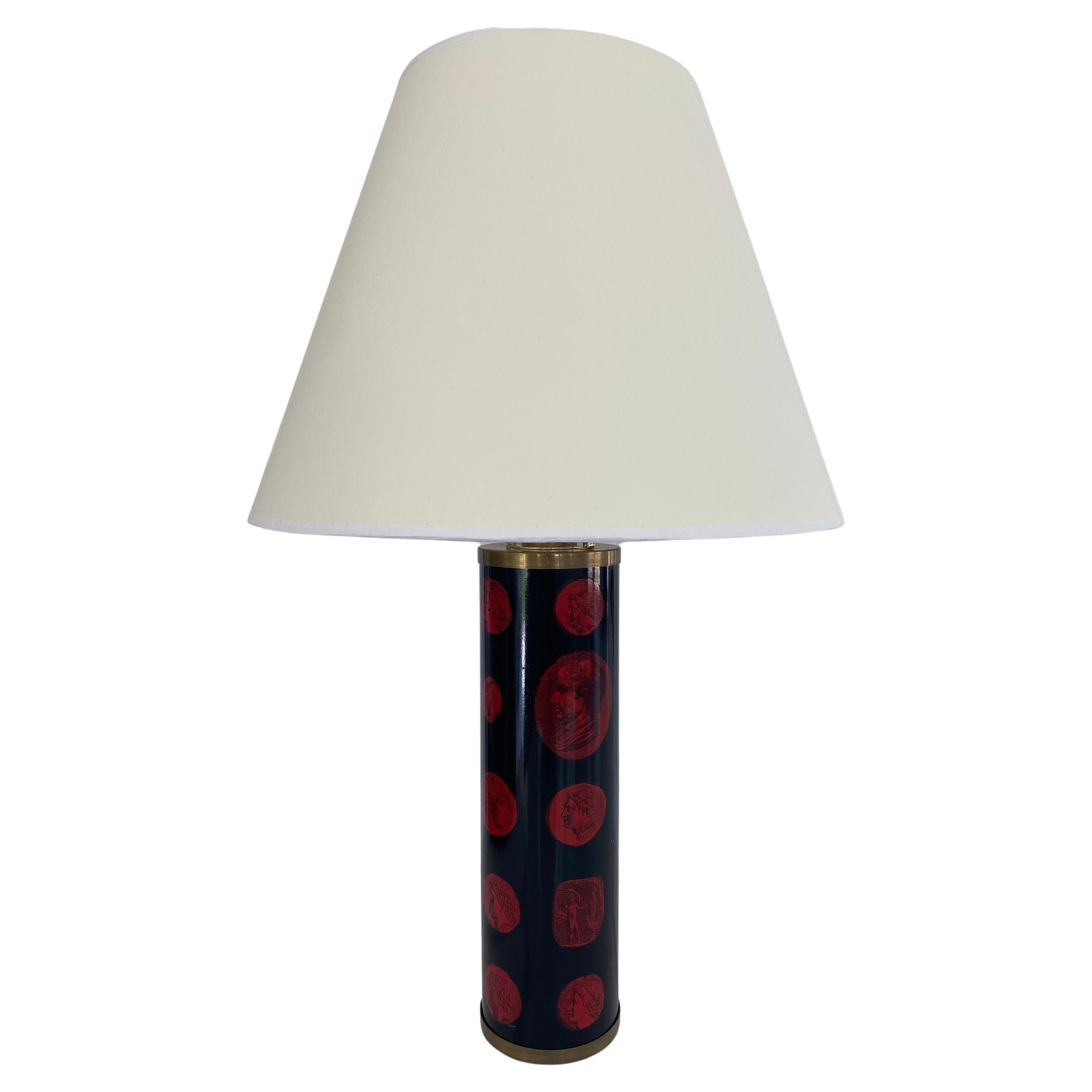 Fornasetti Table Lamp Cammei Cameo Black with Red Italy Midcentury  For Sale