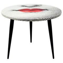 Fornasetti Table Top Bocca Red Lips Hand Colored, Wooden Legs
