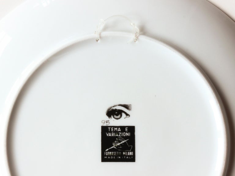 Fornasetti Tema E Variazioni Porcelain Plates, Numbers 9 + 95, 1990s