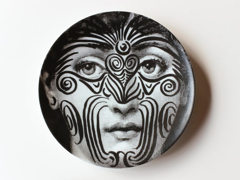 Fornasetti Tema E Variazioni Porcelain Plates, Numbers 9 + 95, 1990s