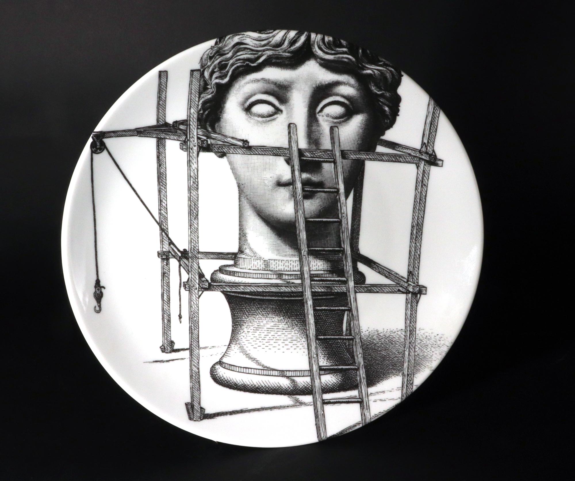 Modern Fornasetti Themes & Variation Porcelain Plate, Number 200 For Sale