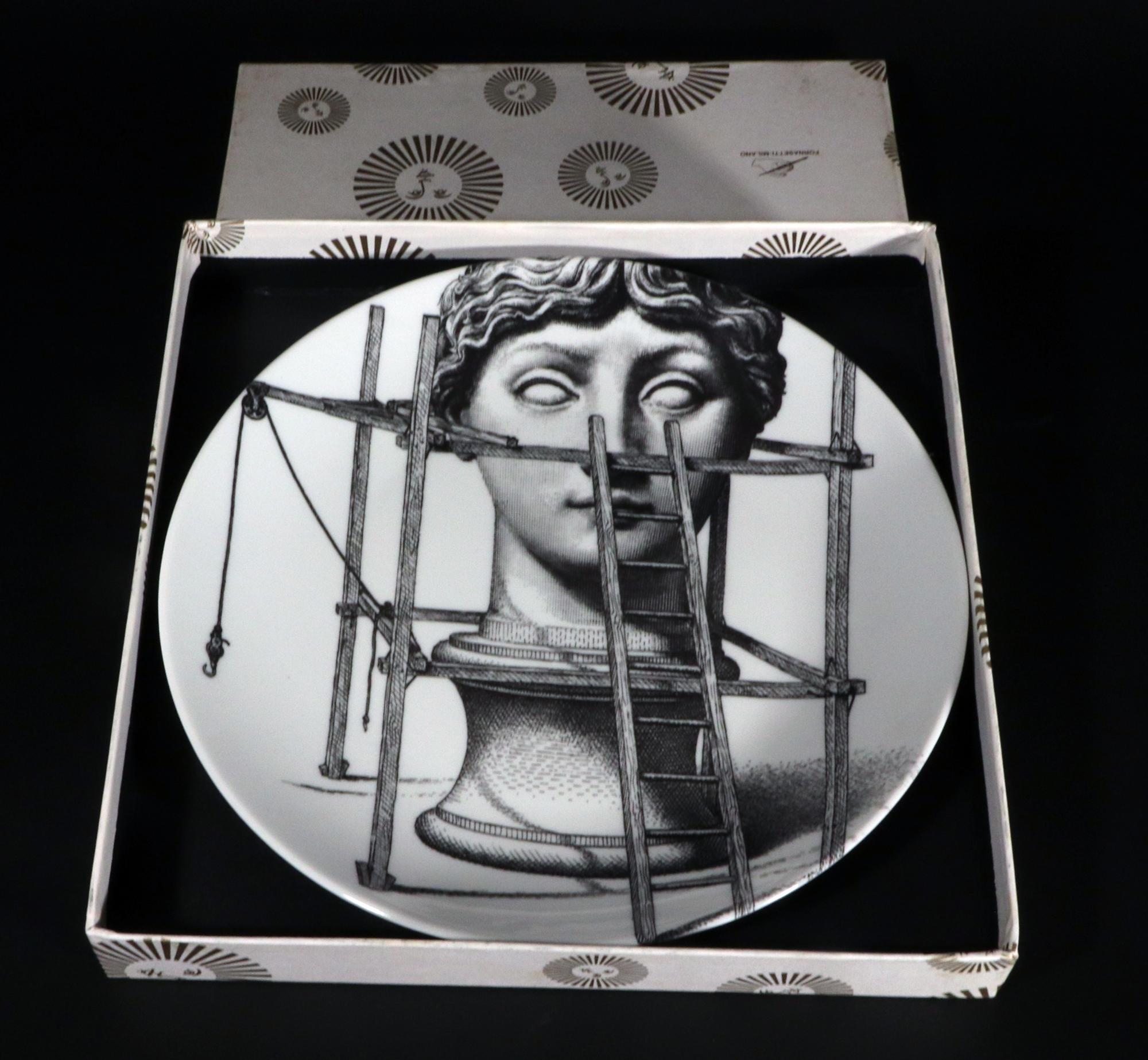 Italian Fornasetti Themes & Variation Porcelain Plate, Number 200 For Sale