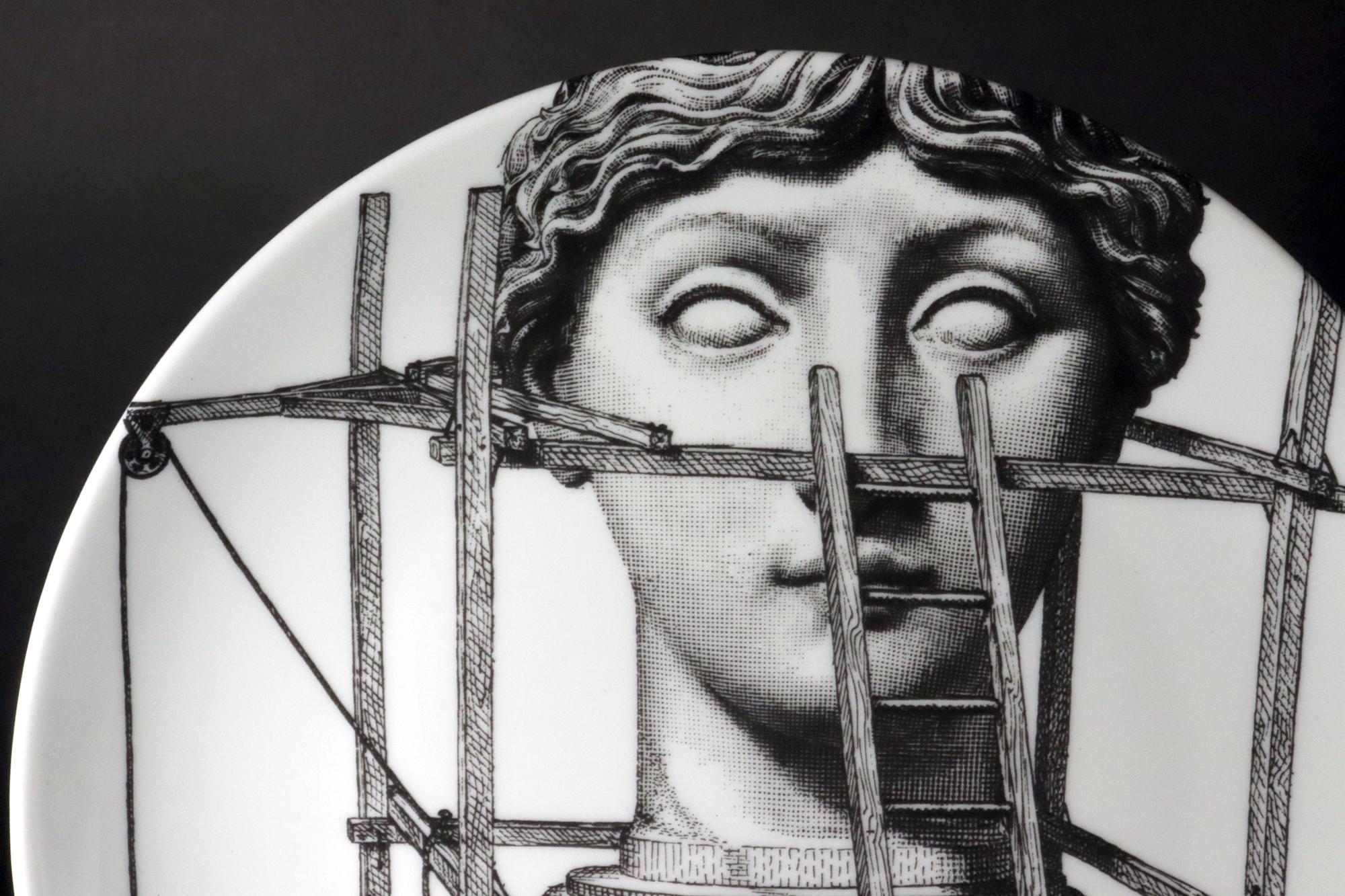 Fornasetti Themes & Variation Porcelain Plate, Number 200 In Good Condition For Sale In Downingtown, PA