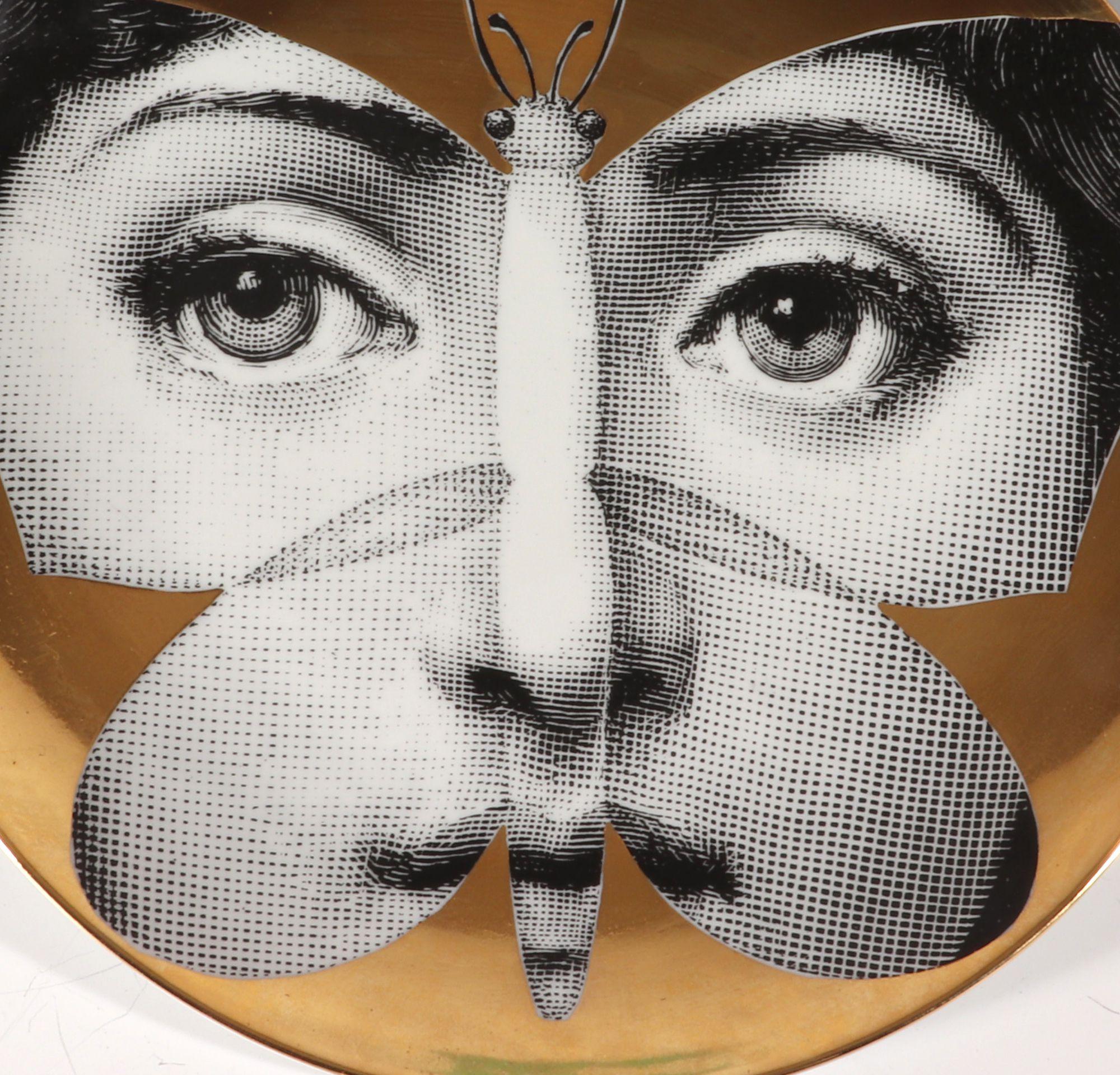 Modern Fornasetti Themes & Variations Gold Plate, Tema E Variazioni, Pattern Number 96 For Sale