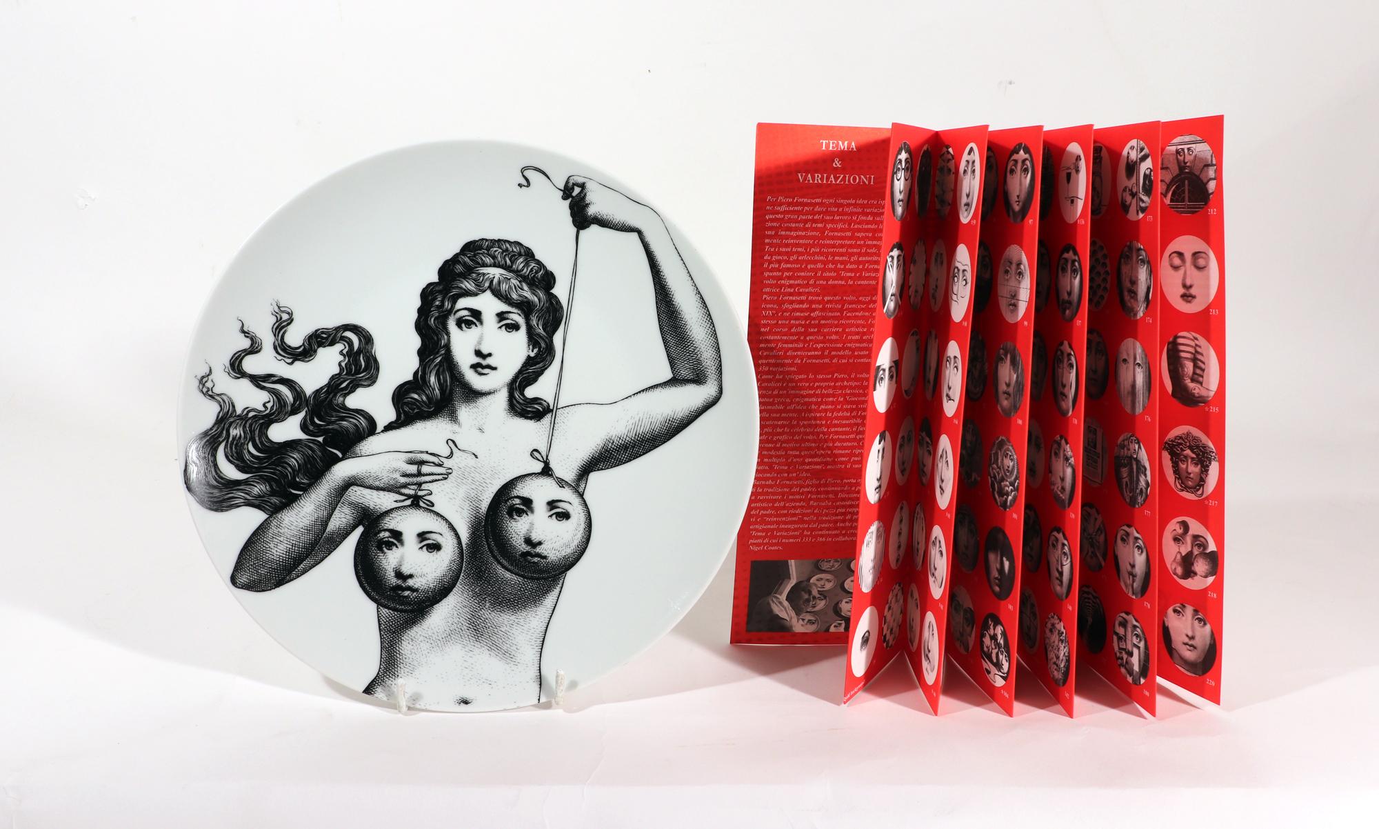 Modern Fornasetti Themes & Variations Porcelain Plate, # 182 with Original Box