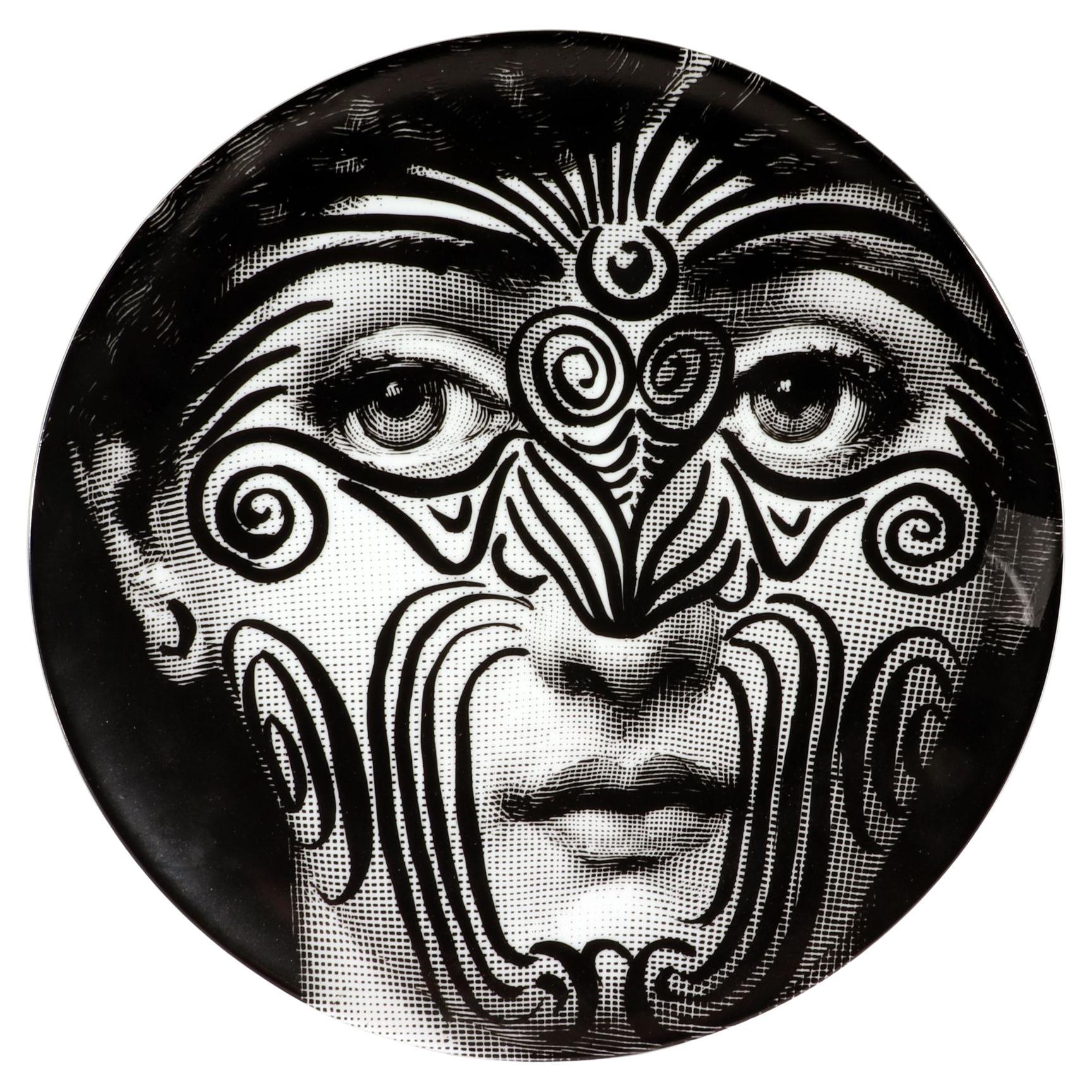 Fornasetti Themes & Variations Porcelain Plate, Number 9, Maori Tatoos For Sale