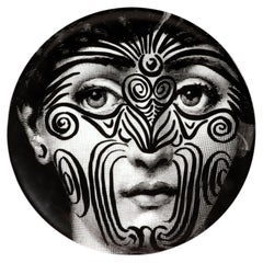 Retro Fornasetti Themes & Variations Porcelain Plate, Number 9, Maori Tatoos