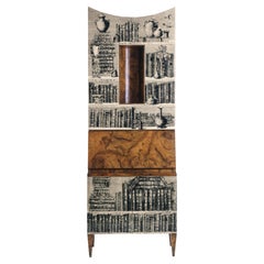 Fornasetti Trumeau Libri and Radica Curved Top Handcrafted Wood Ivory Black