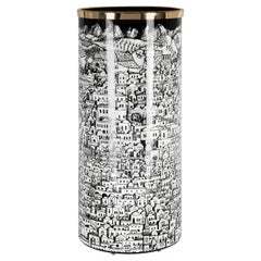 Fornasetti Umbrella Stand Gerusalemme Handcrafted Black and White Metal Brass