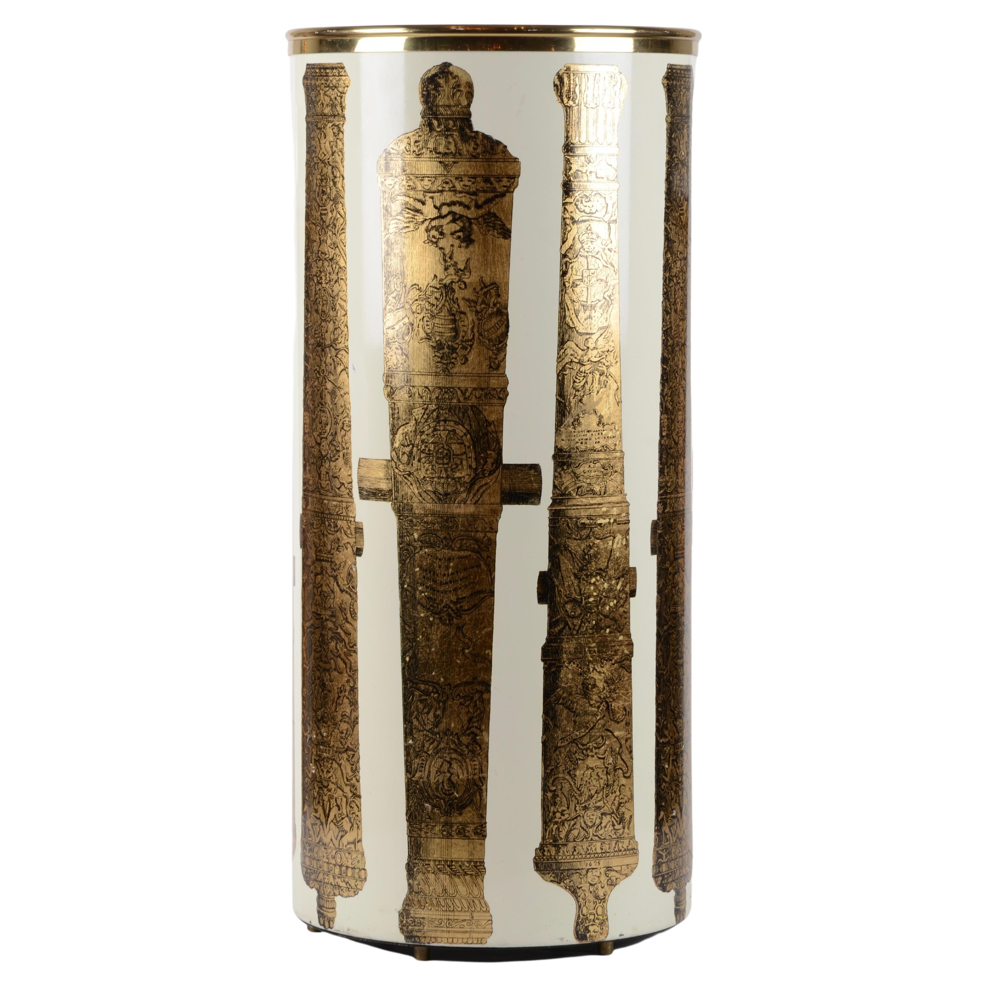 Signed Fornasetti 1960s Vintage Black Lacquer Umbrella Stand with Hat