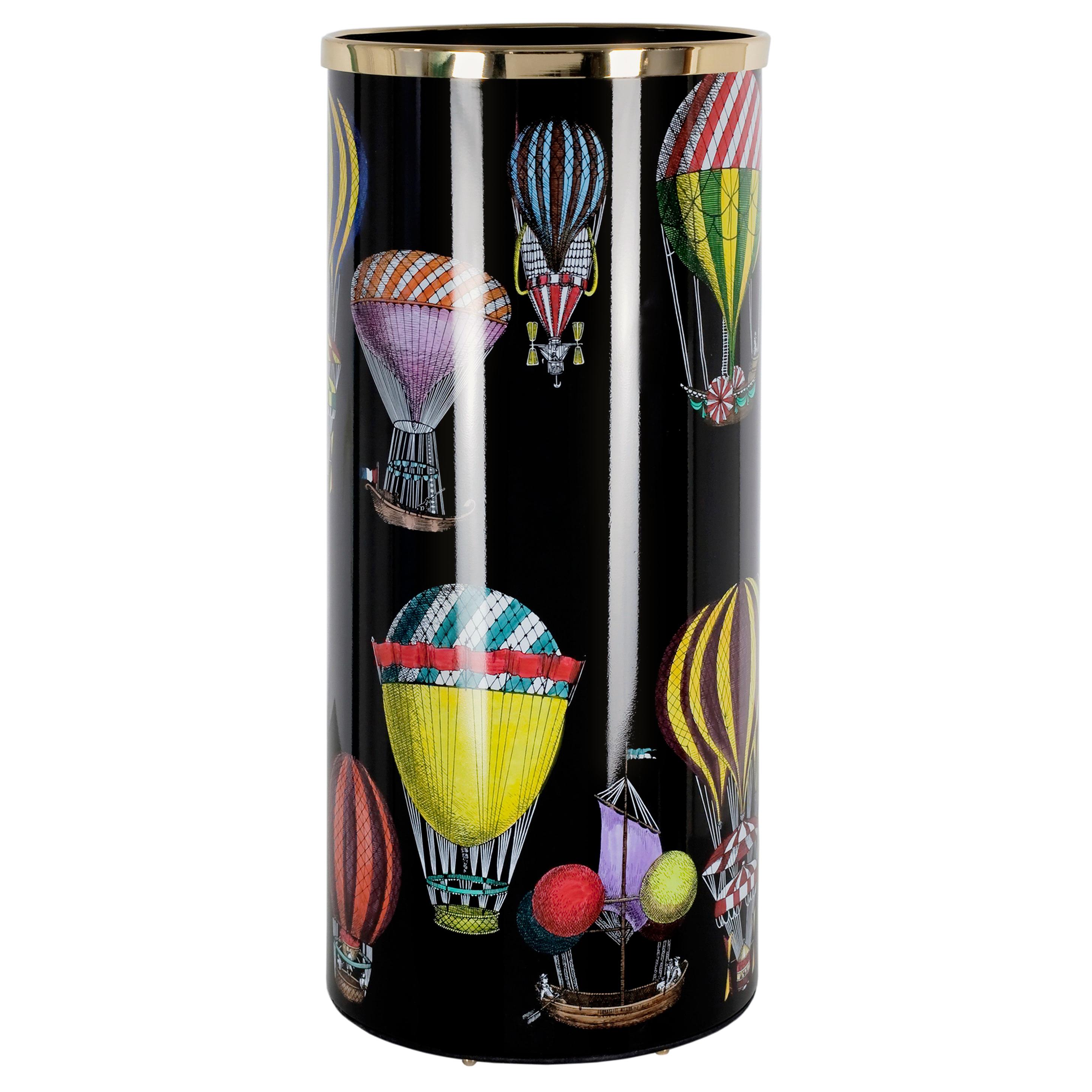 Fornasetti Umbrella Stand Palloni Hot-Air Balloons Hand Colored on Black
