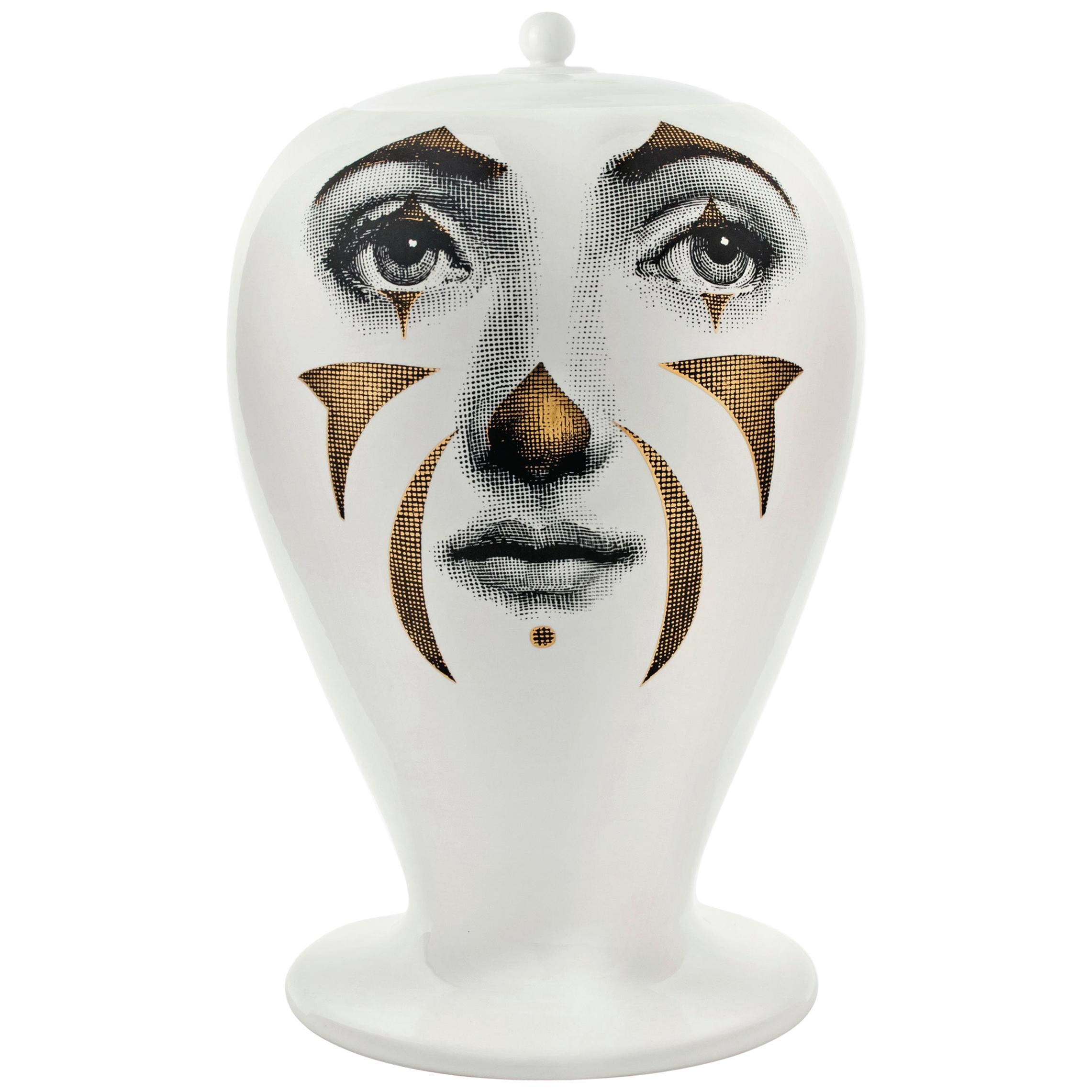Fornasetti Vase Clown Schwarz/Weiß/Gold im Angebot